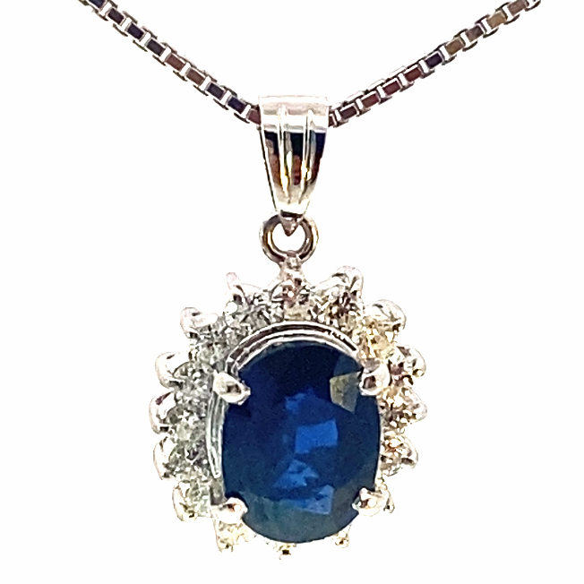 Royal Blue Saphir Brillant Anhänger in 900er Platin mit Kette 2.81 ct 0.73 ct TW-W VS-SI 
