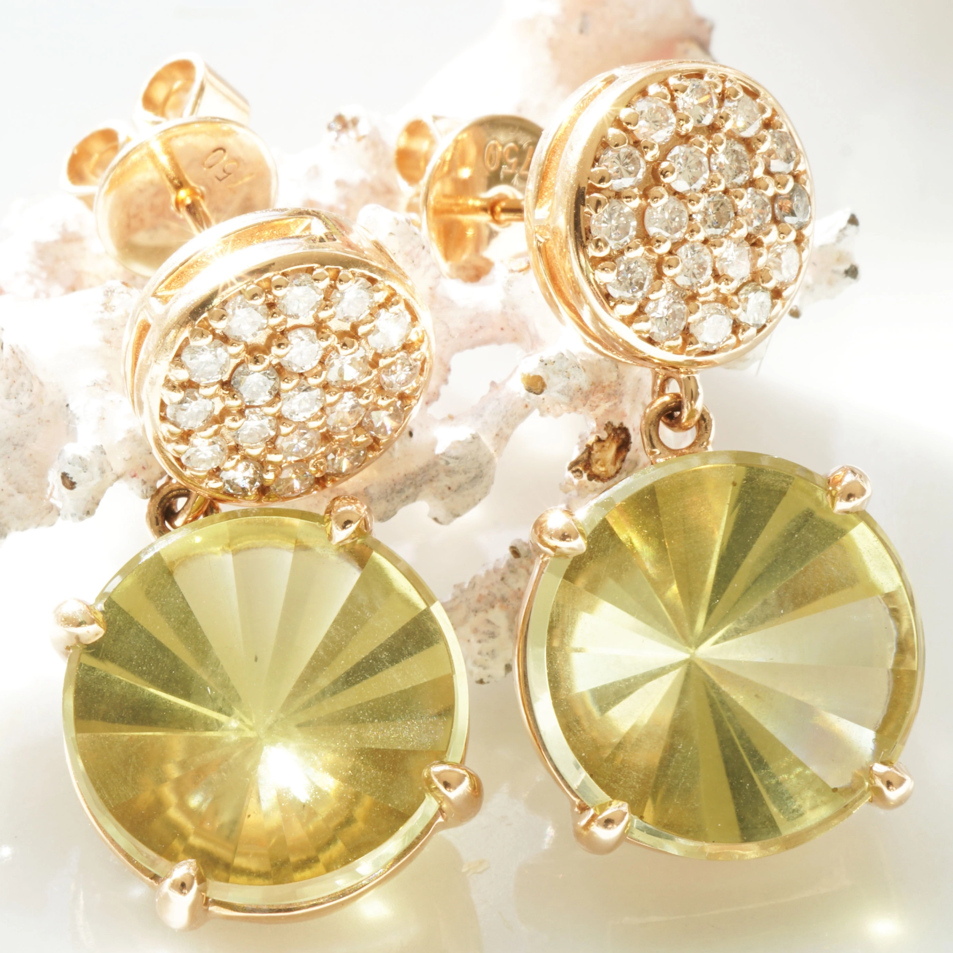 Lemoncitrin Brillant Ohrstecker 750er Rosegold Mastercut...grandioser Strahlenschliff