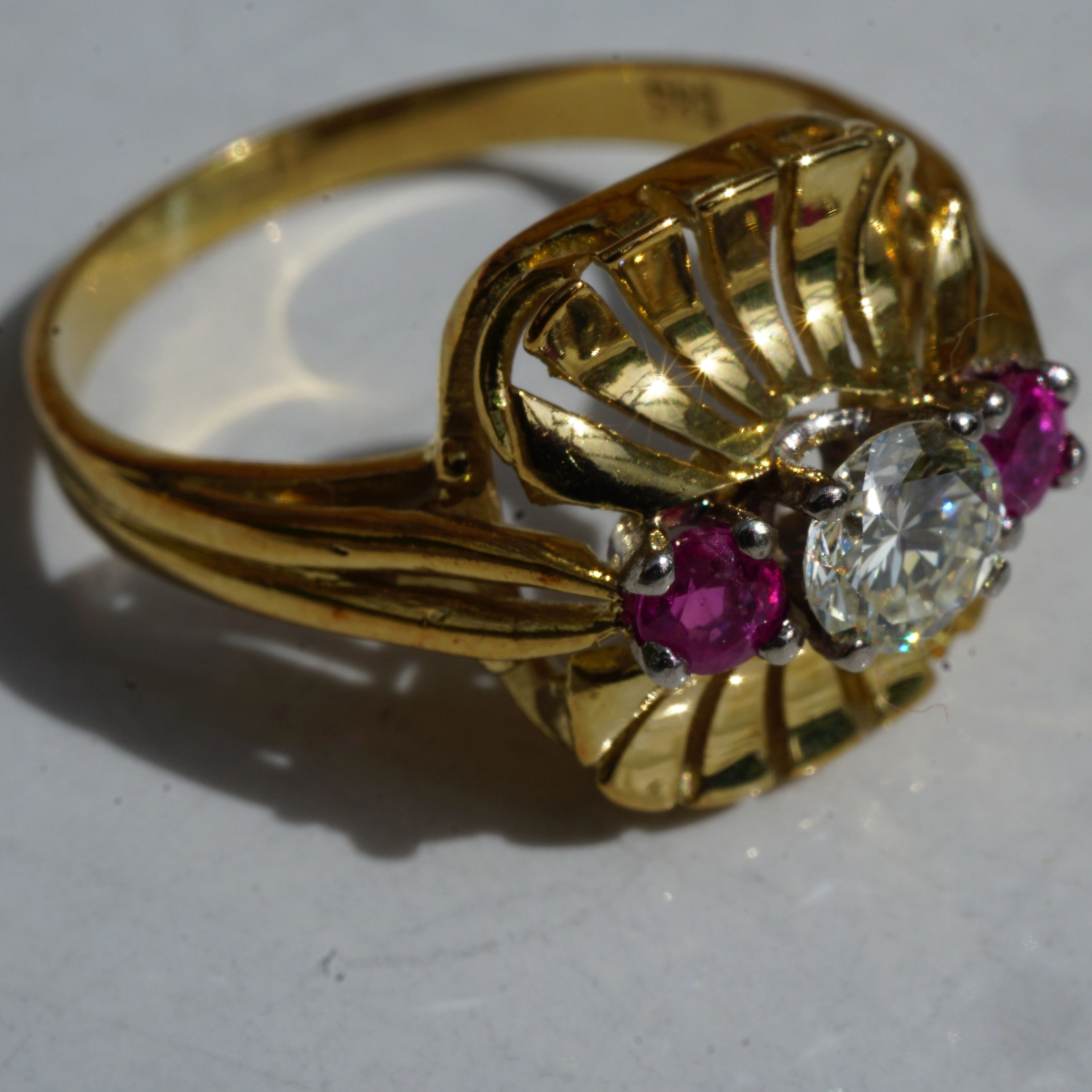 Rubin Brillant Ring 585er Gelbgold 0.40 ct weiss vvs top brillanz