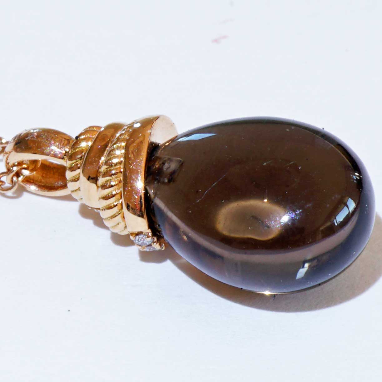 Für Segler...Rauchquarz Brillant Anhänger mit Kette 750er Rosegold...zarte Knotenform mit Drop 