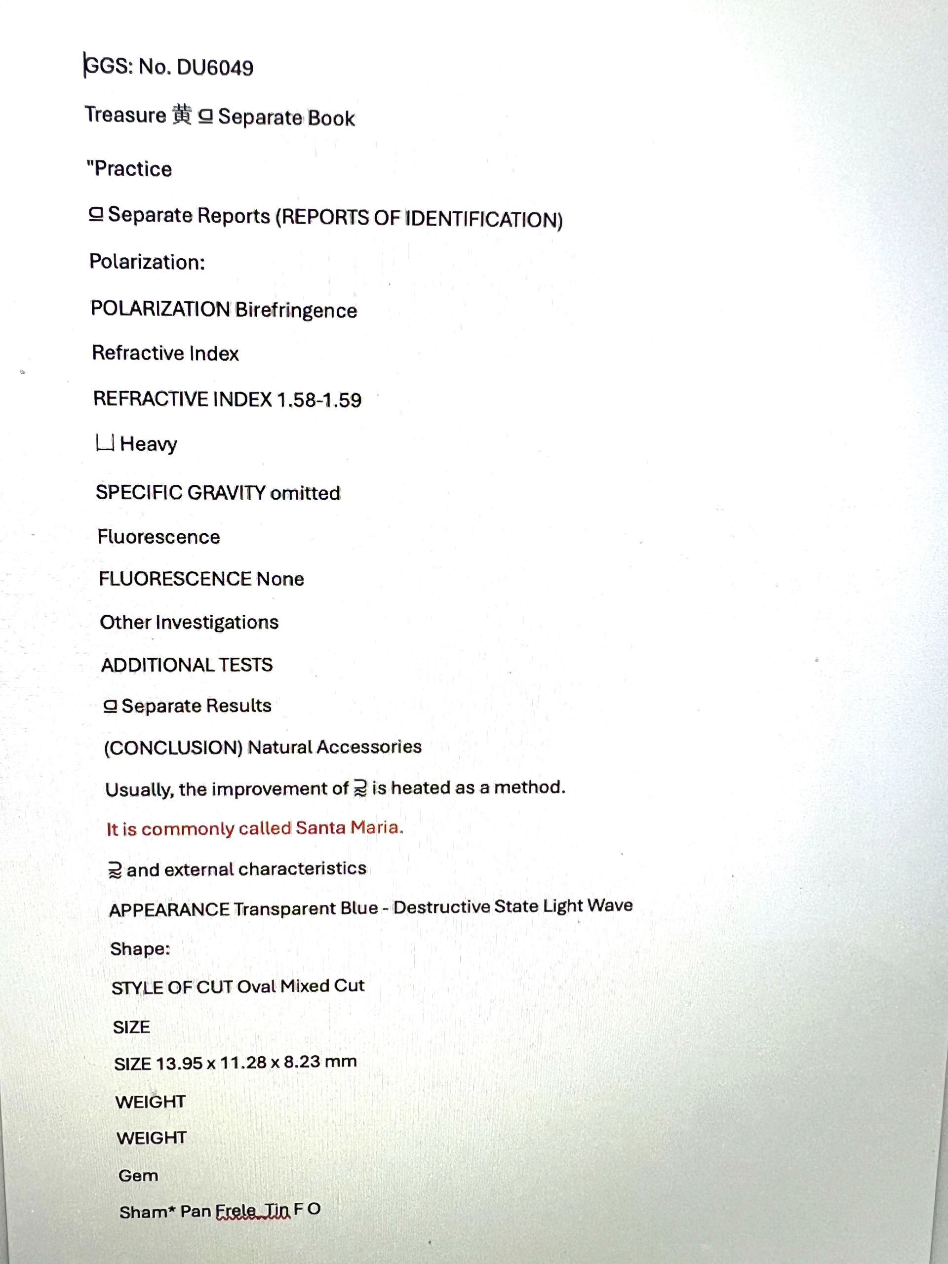 Santa Maria Aquamarin Brillant Anhänger 7.4 ct 0.35 ct Platin 950er mit Kette