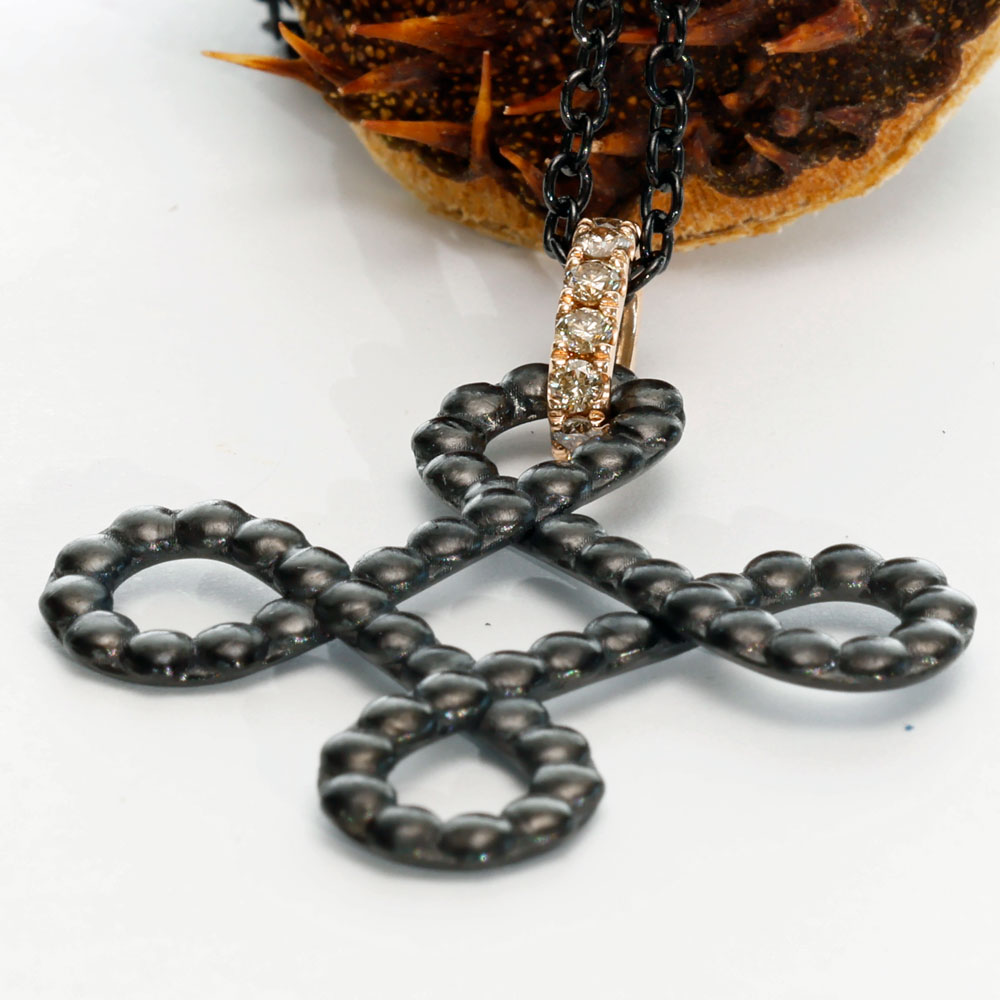 Brillant Collier 750er Rosegold 0.29 ct TW VS...Mystik Knot....schwarz rhodiniertes Silber