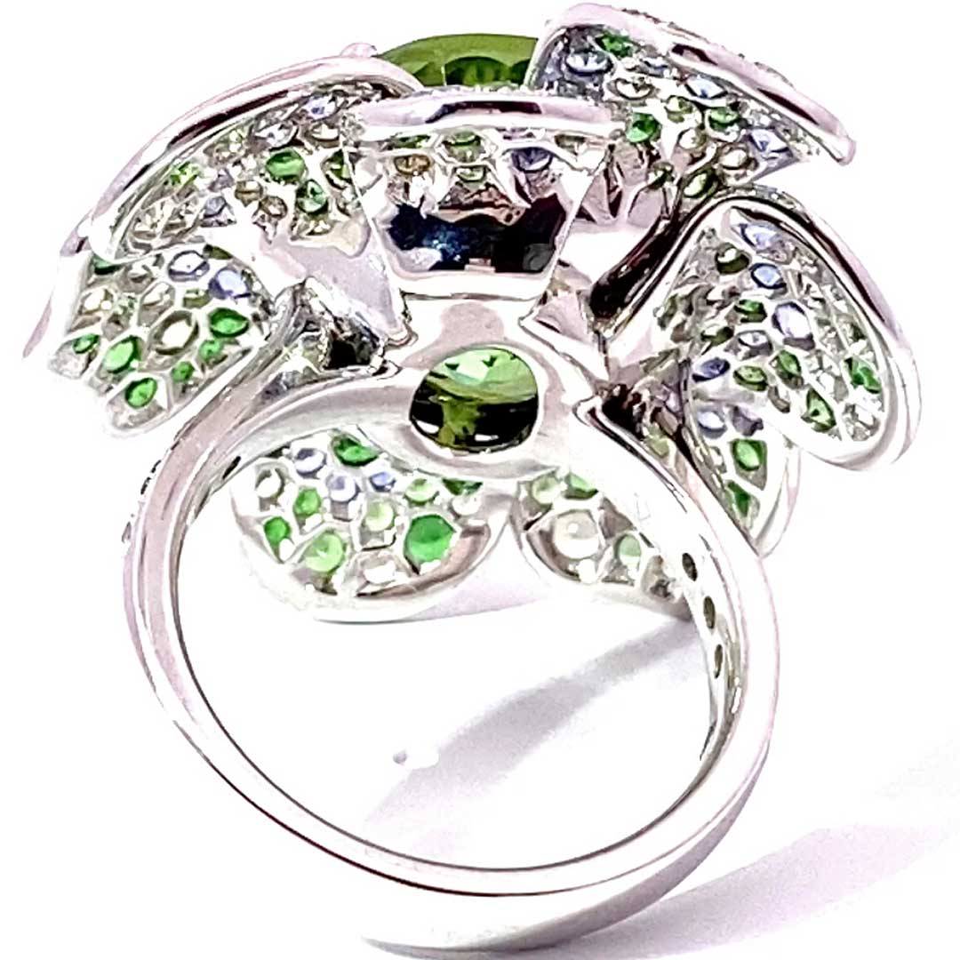 Turmalin Saphir Tsavorith Blüten Ring 750er Weissgold...aus der berühmten Jaba Mine in Afghanistan 13.65 ct 