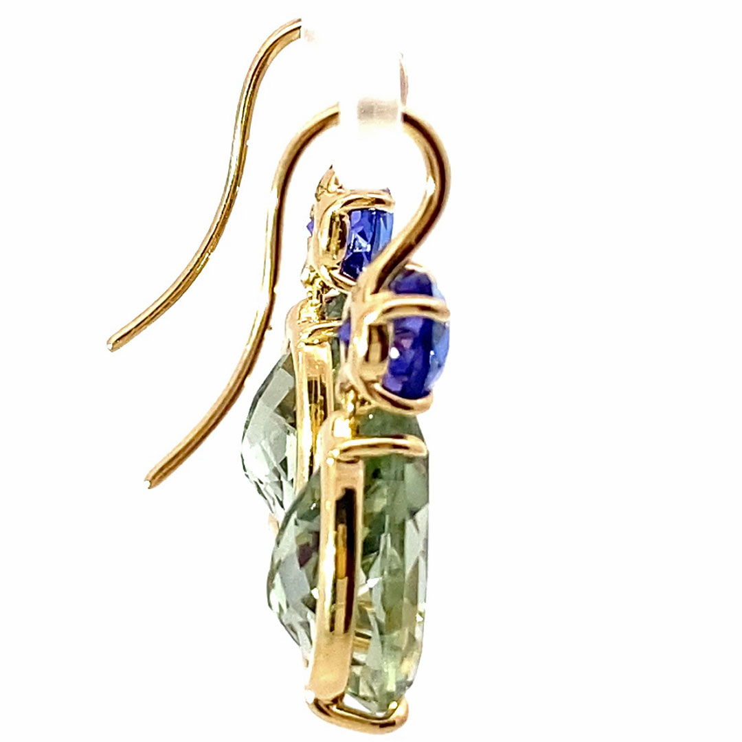 Ohrhänger Tansanit Prasiolith 750er Gelbgold...was für Farben und so attraktiv total 13 carat  