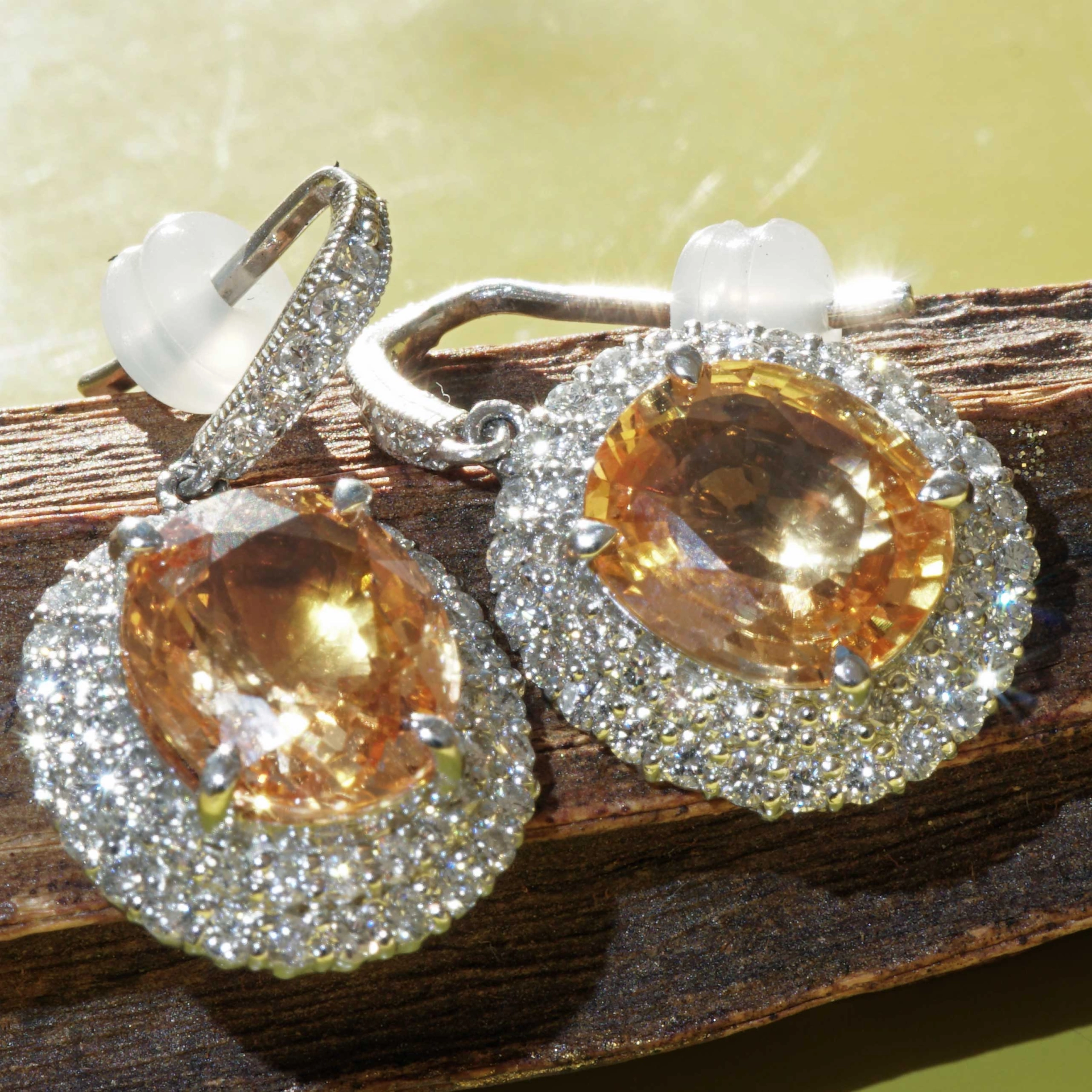 Saphir Brillant Ohrhänger in 900 Platin 7.14 ct 1.14 ct ORANGE-Pink mit Zertifikat HAMMER!