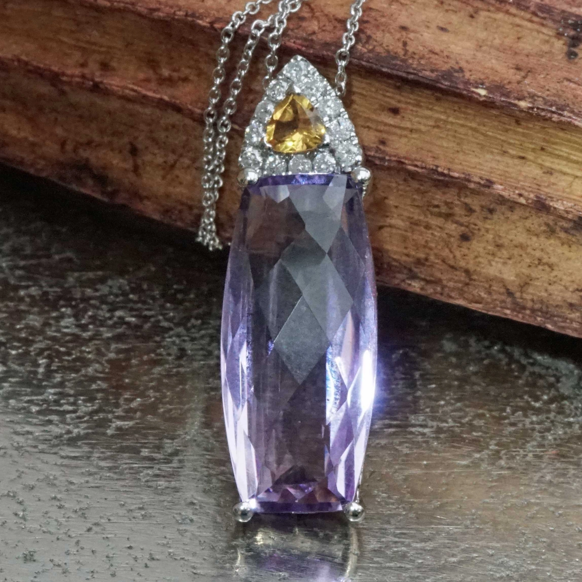 Amethyst Citrin Brillant Anhänger mit Kette 10 ct 0.10 ct 0.15 ct 750er Weissgold ....sanfte Anmut