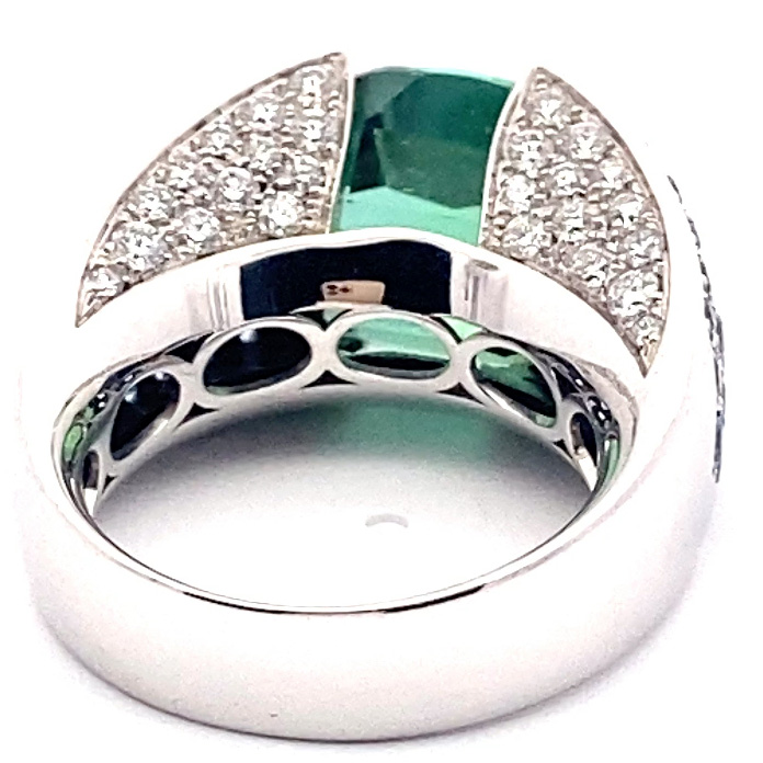 Lagoon Green Turmalin Saphir Brillant Ring 750er Weissgold Afghanistan 12.56 ct AAA+