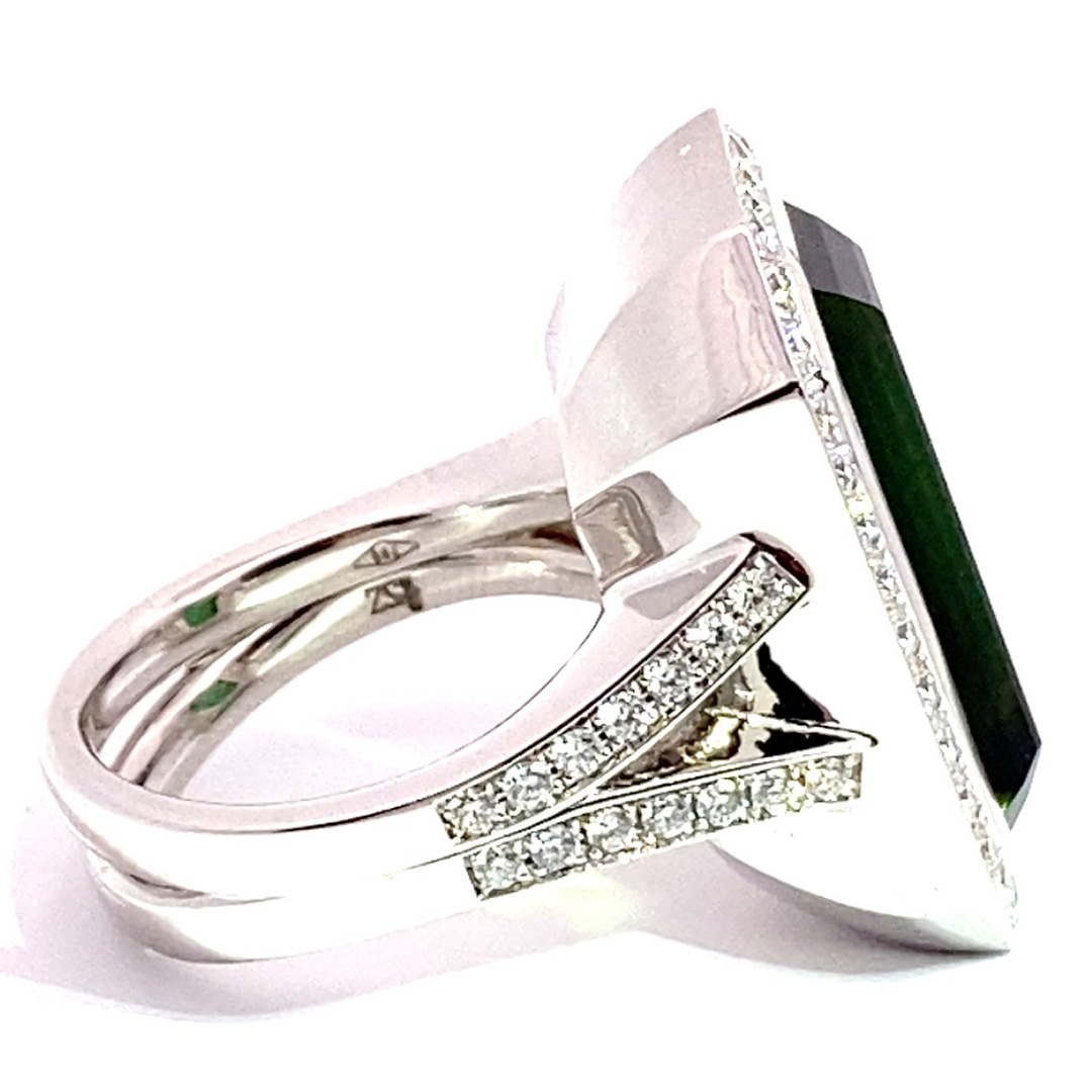 Statement Ring mit Brillanten und Turmalin Grün Augenrein aus Afghanistan 19.80 ct Investment Edelstein sehr feine Farbe 