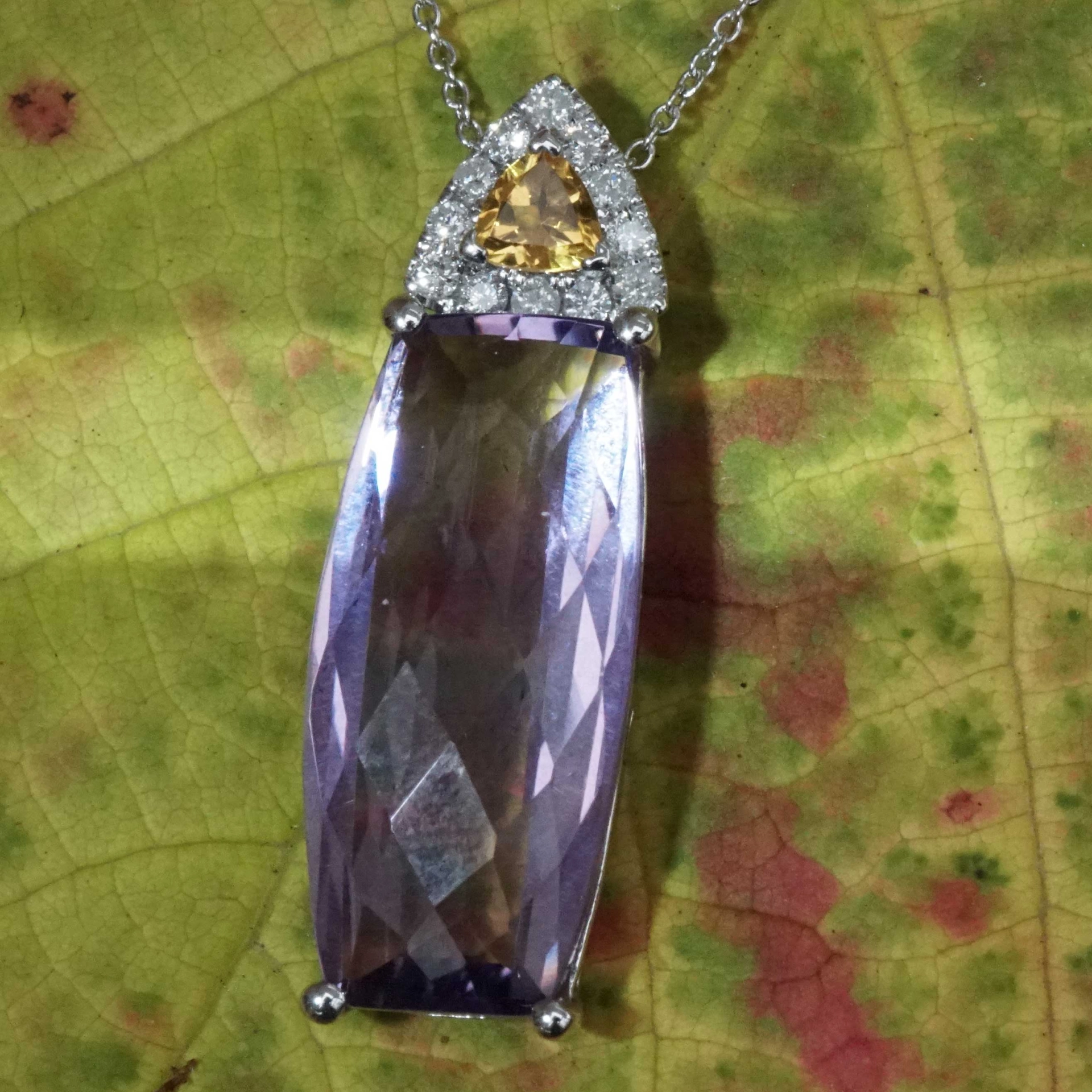Amethyst Citrin Brillant Anhänger mit Kette 10 ct 0.10 ct 0.15 ct 750er Weissgold ....sanfte Anmut
