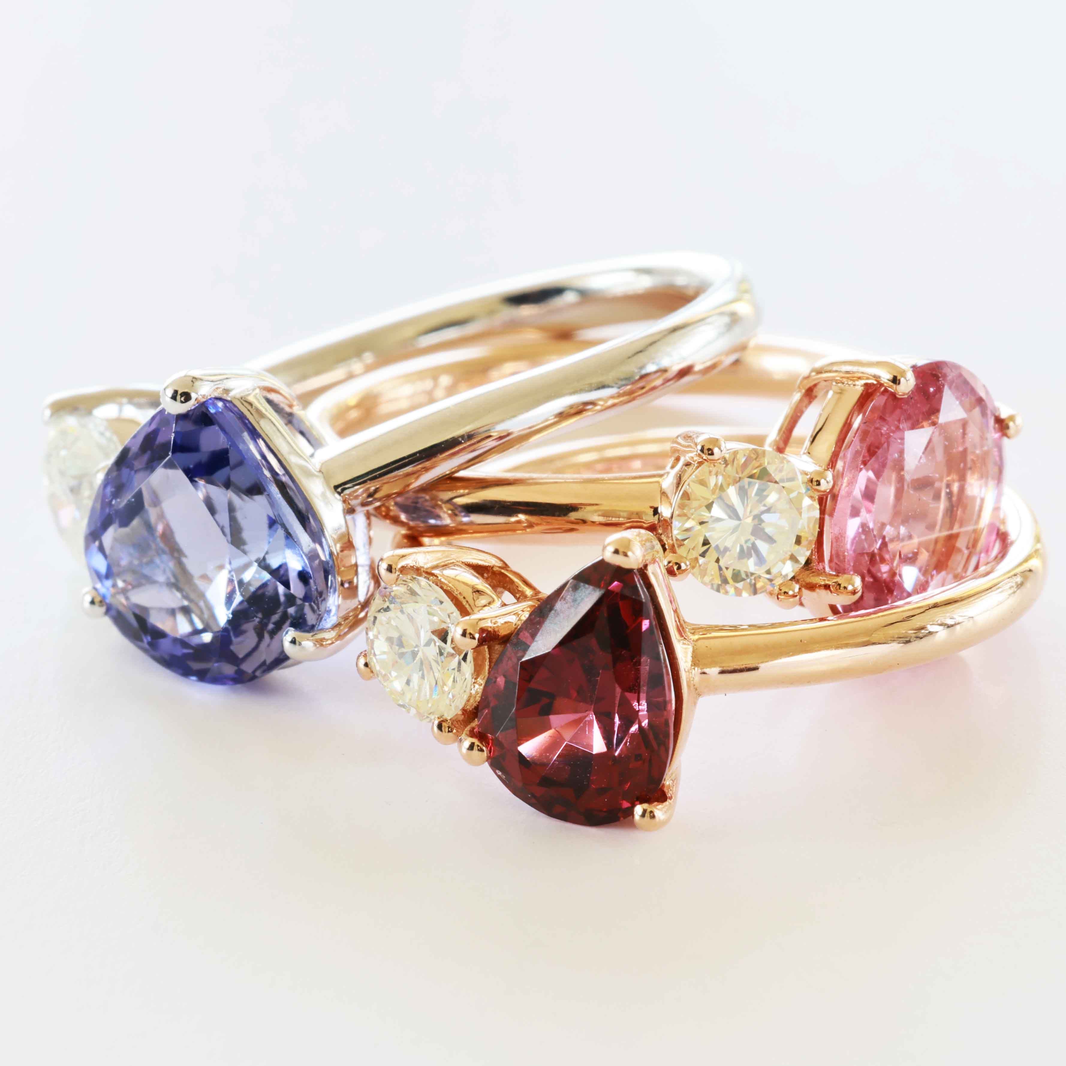 Rhodolith Brillant Ring 750er Rosegold 1.67 ct 0.25 ct tolles Design zum Kombinieren als Steckring 