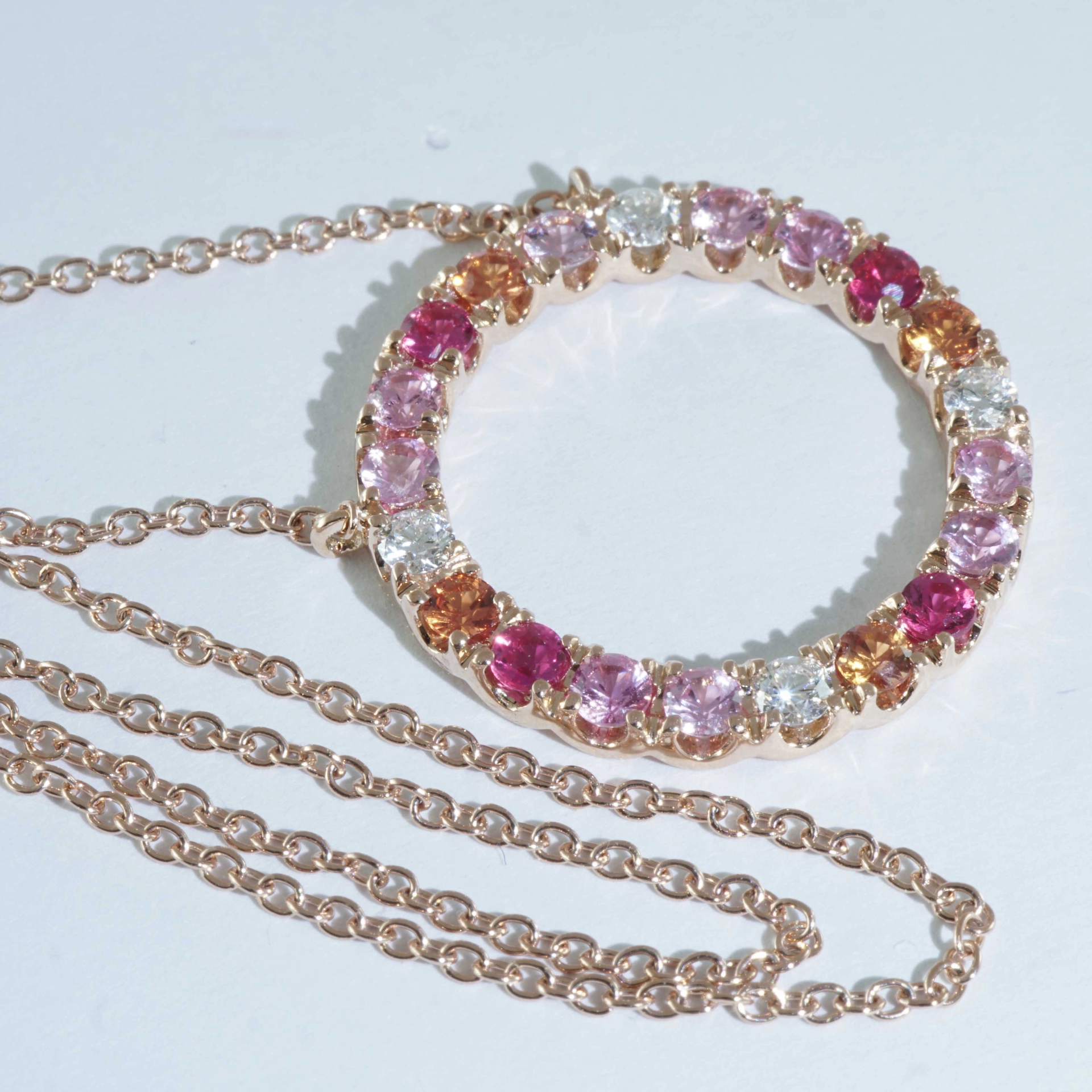Saphir Brillant Collier 750er Rosegold...paradiesische Dreierlei Pastellfarben...0.26 ct 1.21 ct