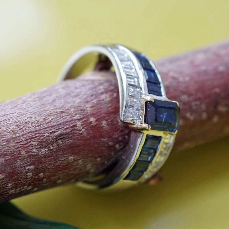 Saphir-Diamant-Ring-900er-Platin-750er Gold-0.51ct-0.52 ct