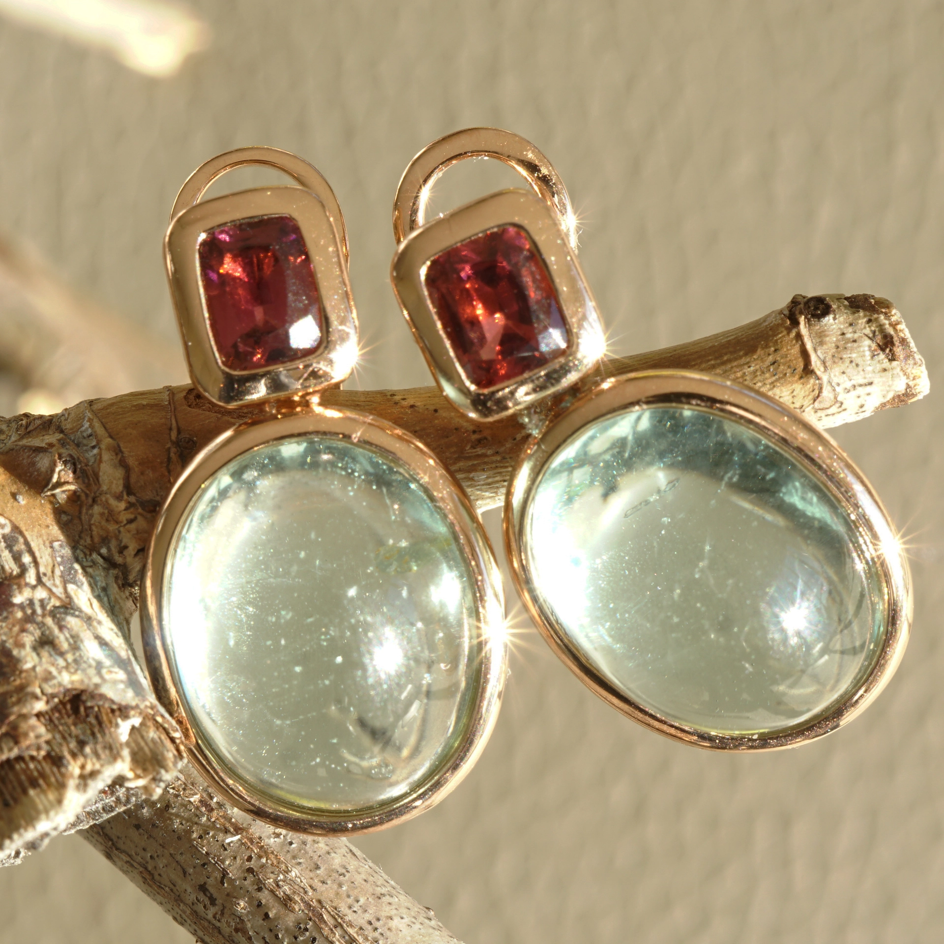 Aquamarin Turmalin Ohrstecker Clip 750er Rosegold....Hey Maria Callas