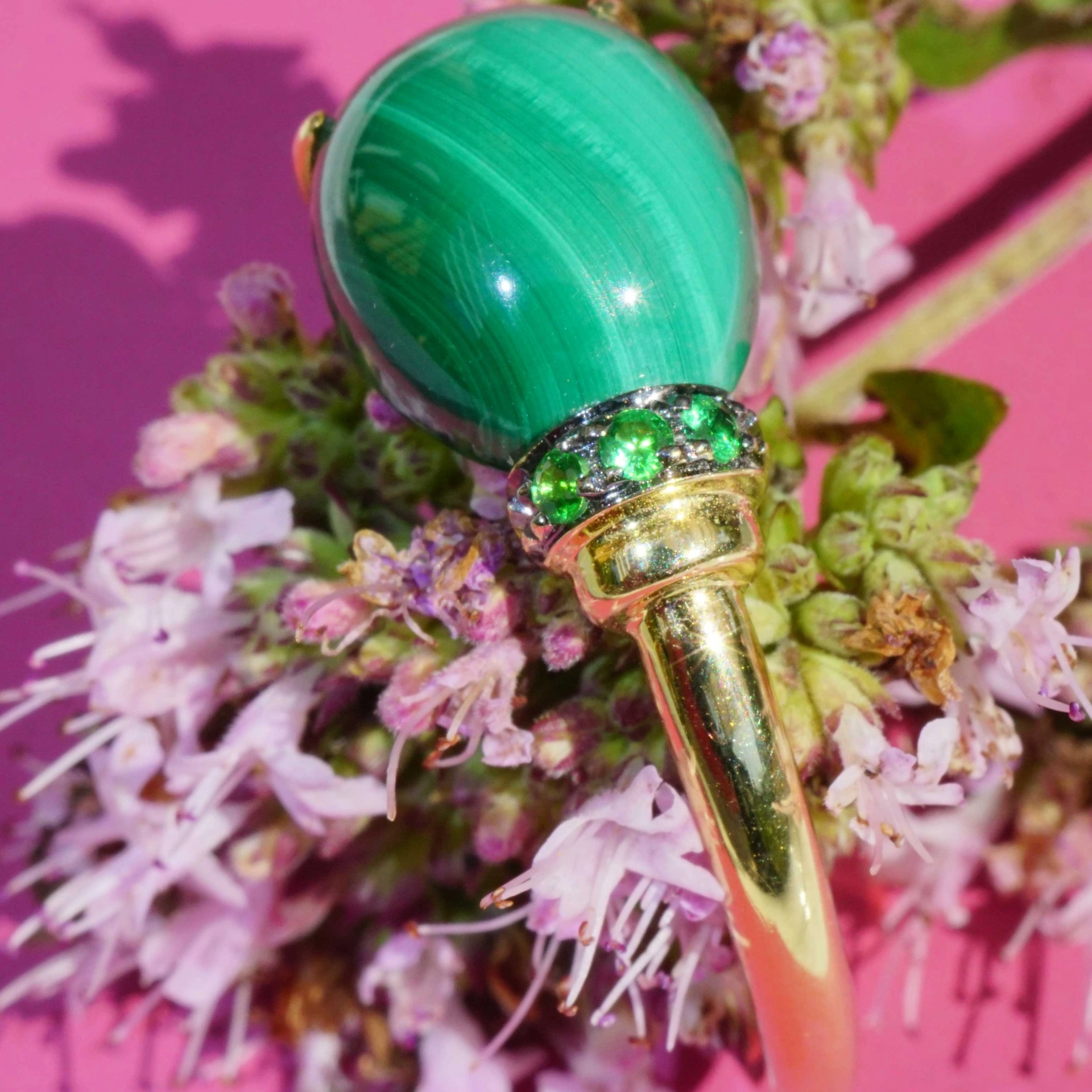 Malachit Tsavorith Ring Drop 750er Gelbgold entzückend sweety 6.75 ct 0.04 ct