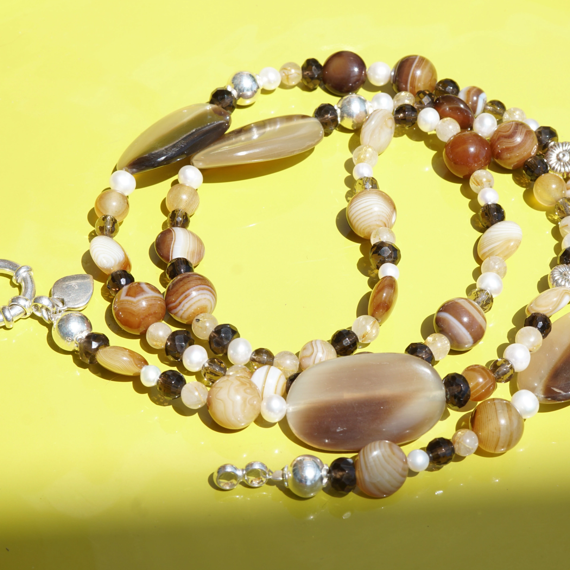 Chilango Kette Out of Nature Legends 100 925er Silber Horn Achat Perlen Rauchquarz Rutilquarz