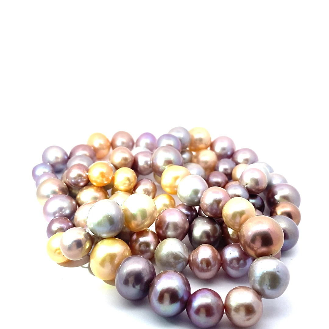 Ungewöhnlicher Opera Ming Perlen Strang 8 bis 14 mm in Potato Formen 90 cm lang Multifarben toller Lüster AAAA