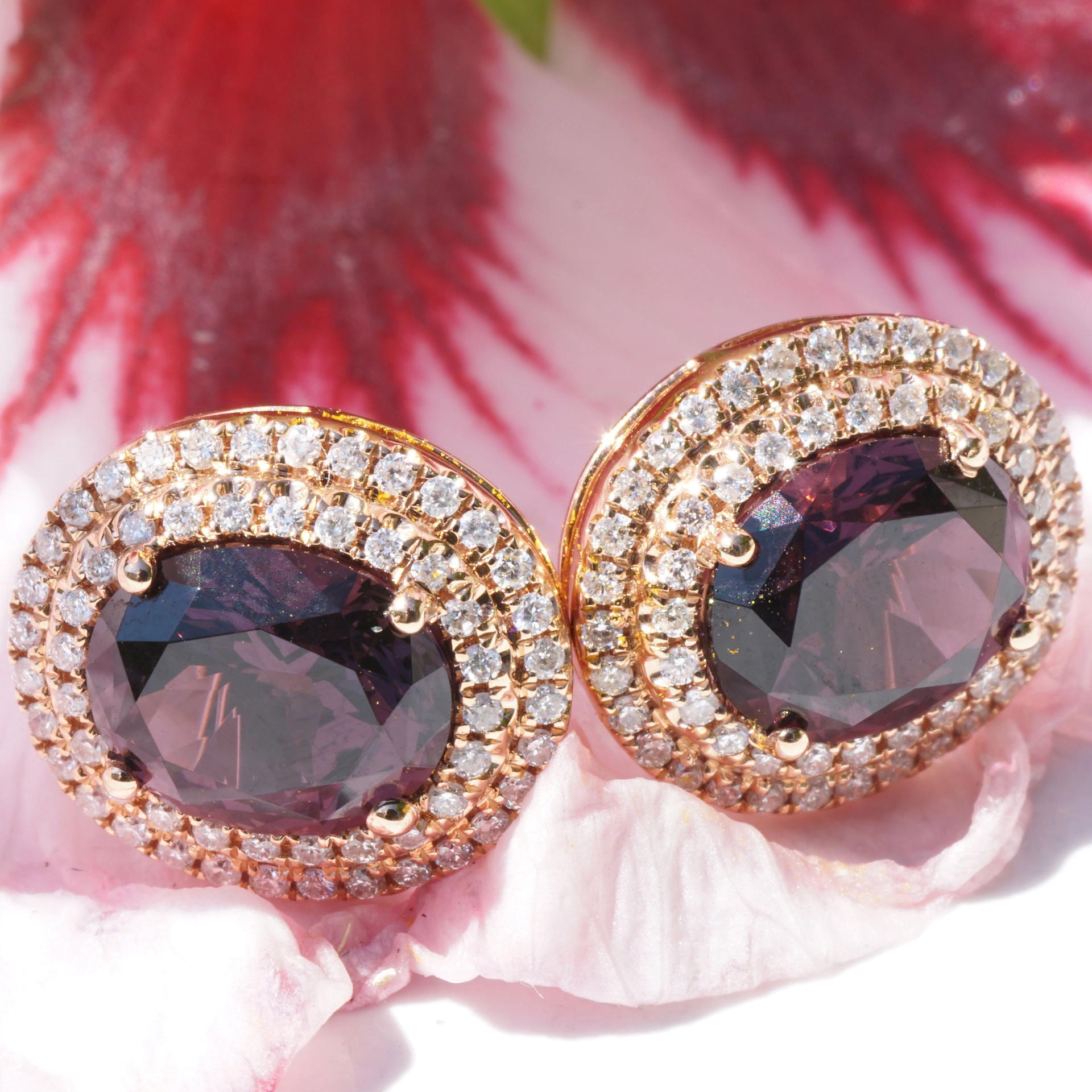 Spinell Brillant Ohrstecker 2.51 ct 0.28 ct violett Myanmar unbehandelt TOPQUALITÄT 750er Rosegold