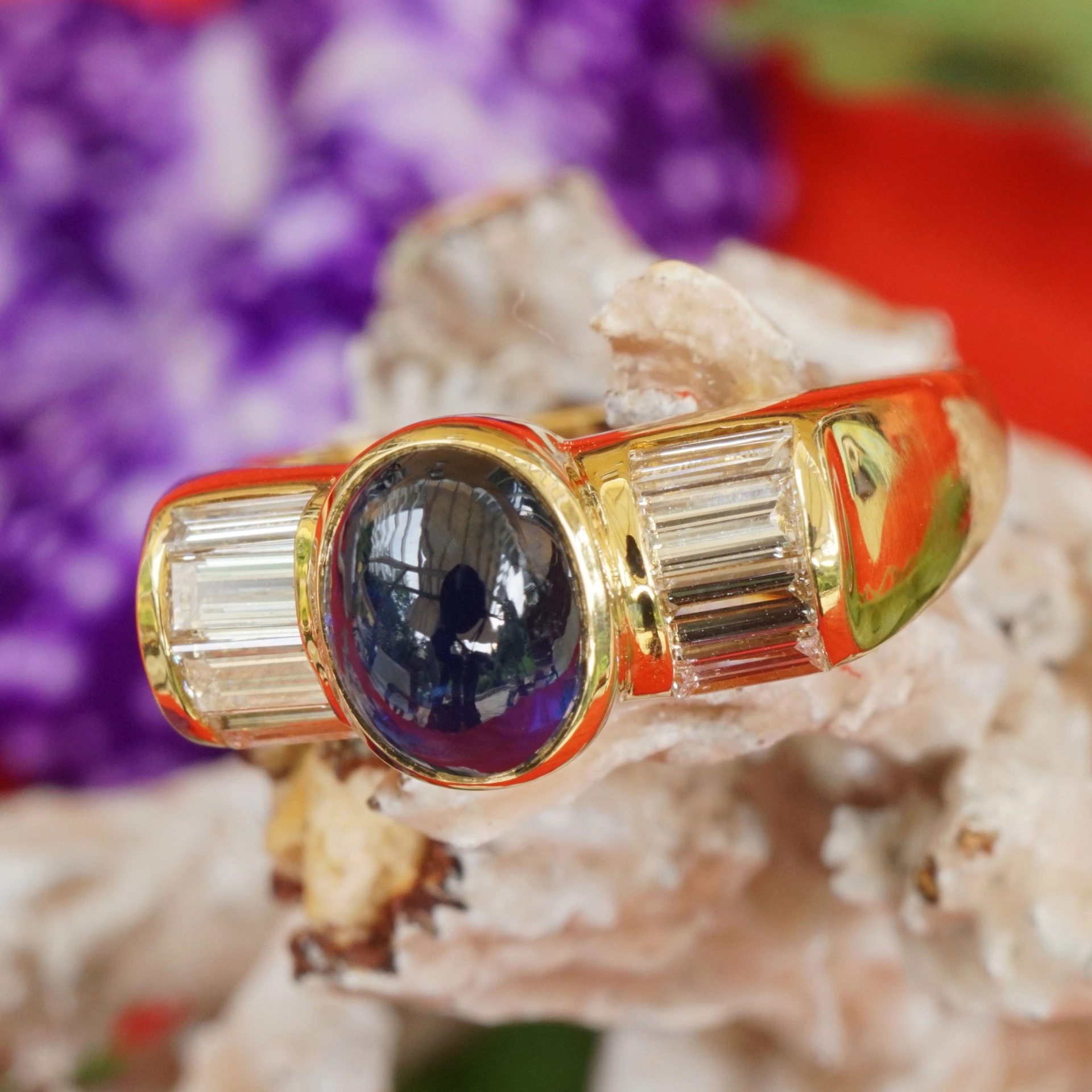 Saphir Diamant Ring hochwertig 750er Gelbgold Beste Edelsteinqualität!