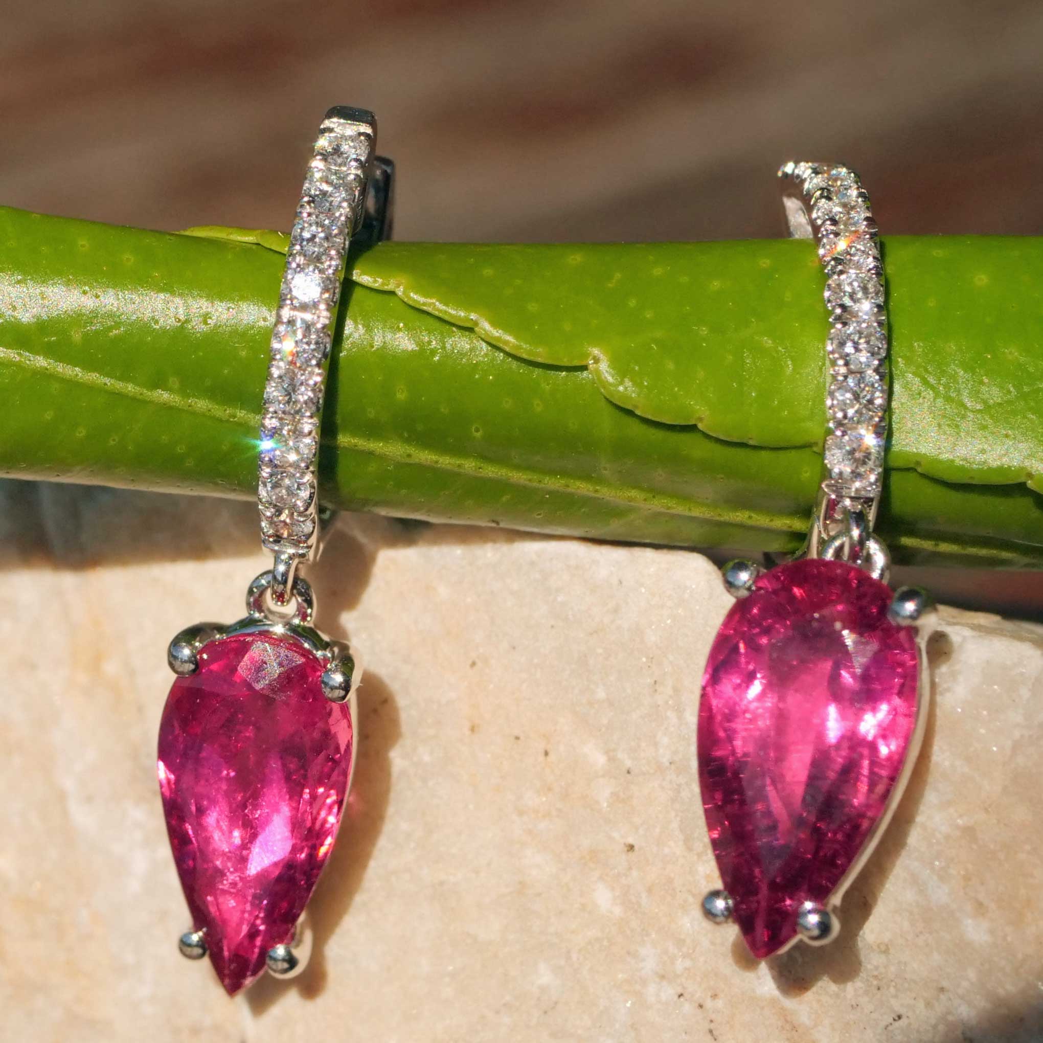 Rubelith Brillant Ohrhänger 3.59 ct 0.25 ct - Tolle Qualität pink-rot 750er Weissgold...ultraschön