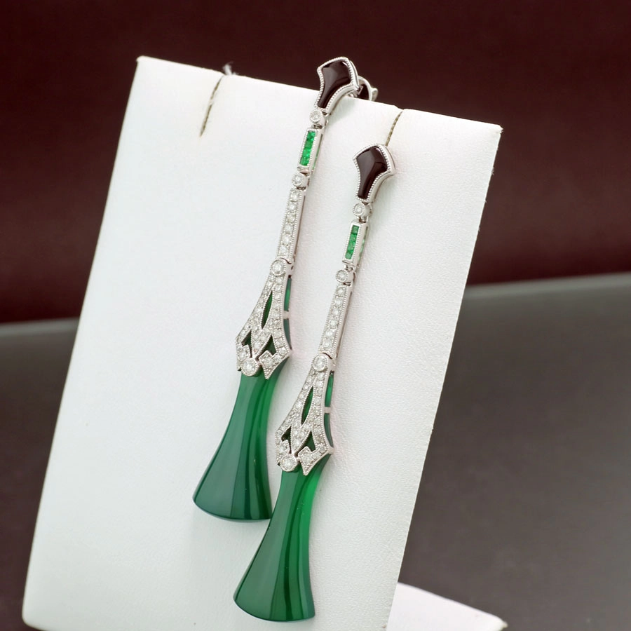 Smaragd Brillant Ohrhänger im Art Deco Stil in 750er Weißgold