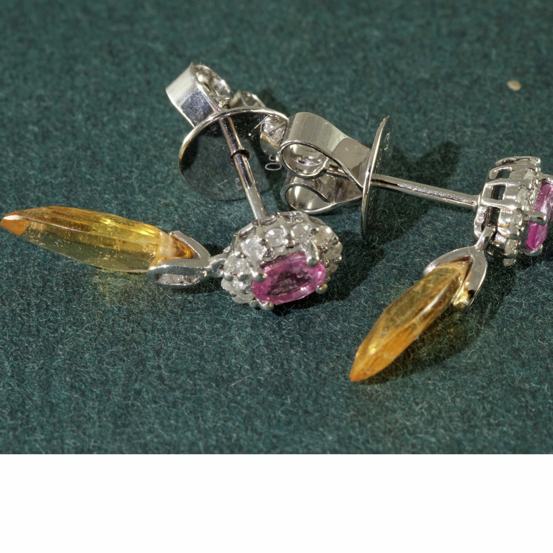 SON04199-Pink-Gelbe-Sugarloaf-Saphir-Brillant-Ohrhaenger-750er-Gelbgold-g Pink Gelbe Sugarloaf Saphir Brillant Ohrhänger 750er Gelbgold..außergewöhnliche Formen und Farben..g