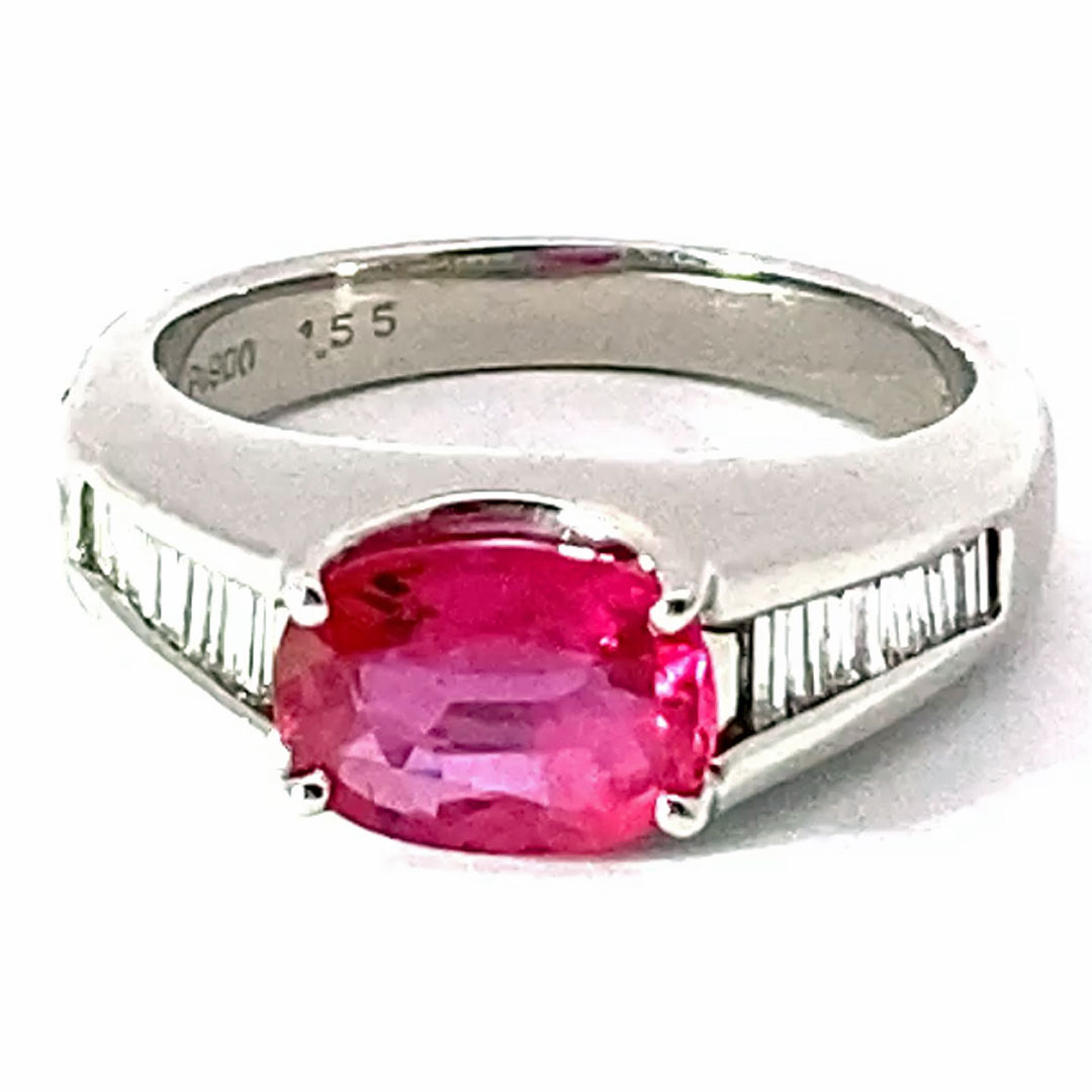 Rubin Diamant Ring in 900er Platin 1.55 ct 0.22 ct AAA+ Brillanz Top leuchtend rot-pink