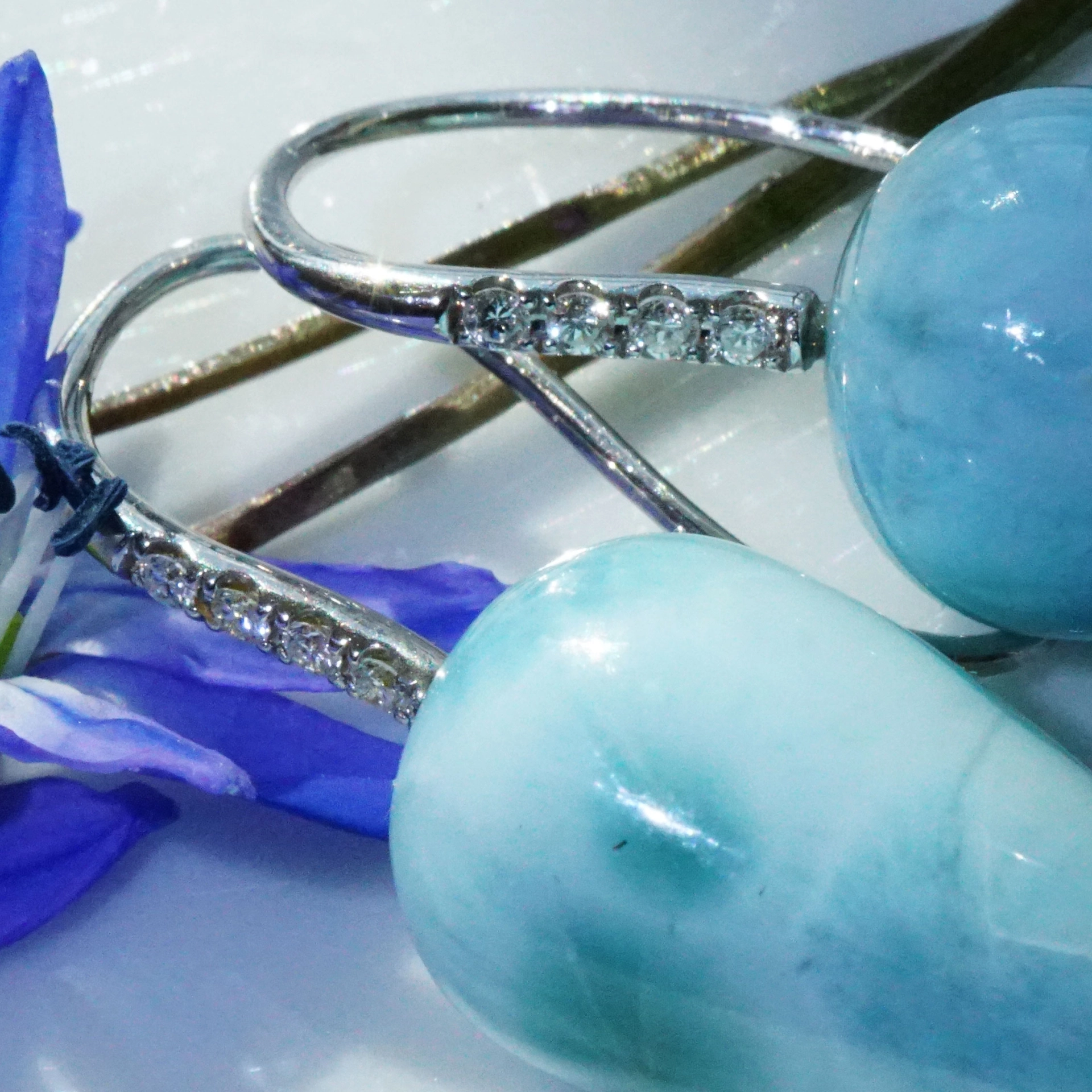 Larimar Brillant Ohrhänger 750er Weissgold...Karibik Feeling