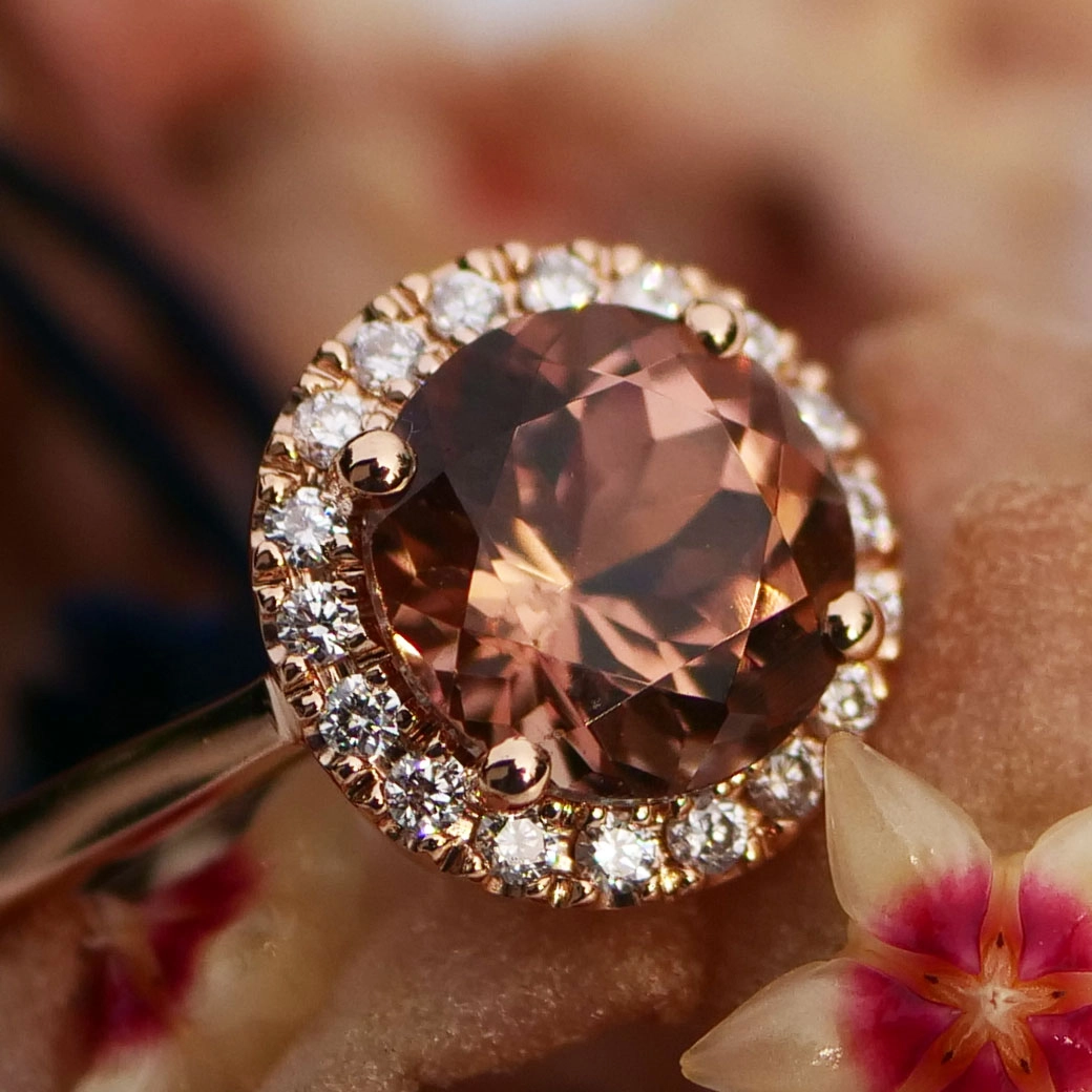 Turmalin Brillant Ring 750er Rosegold 1.90 0.18 ct designed in Valenza rose-cognac AAA