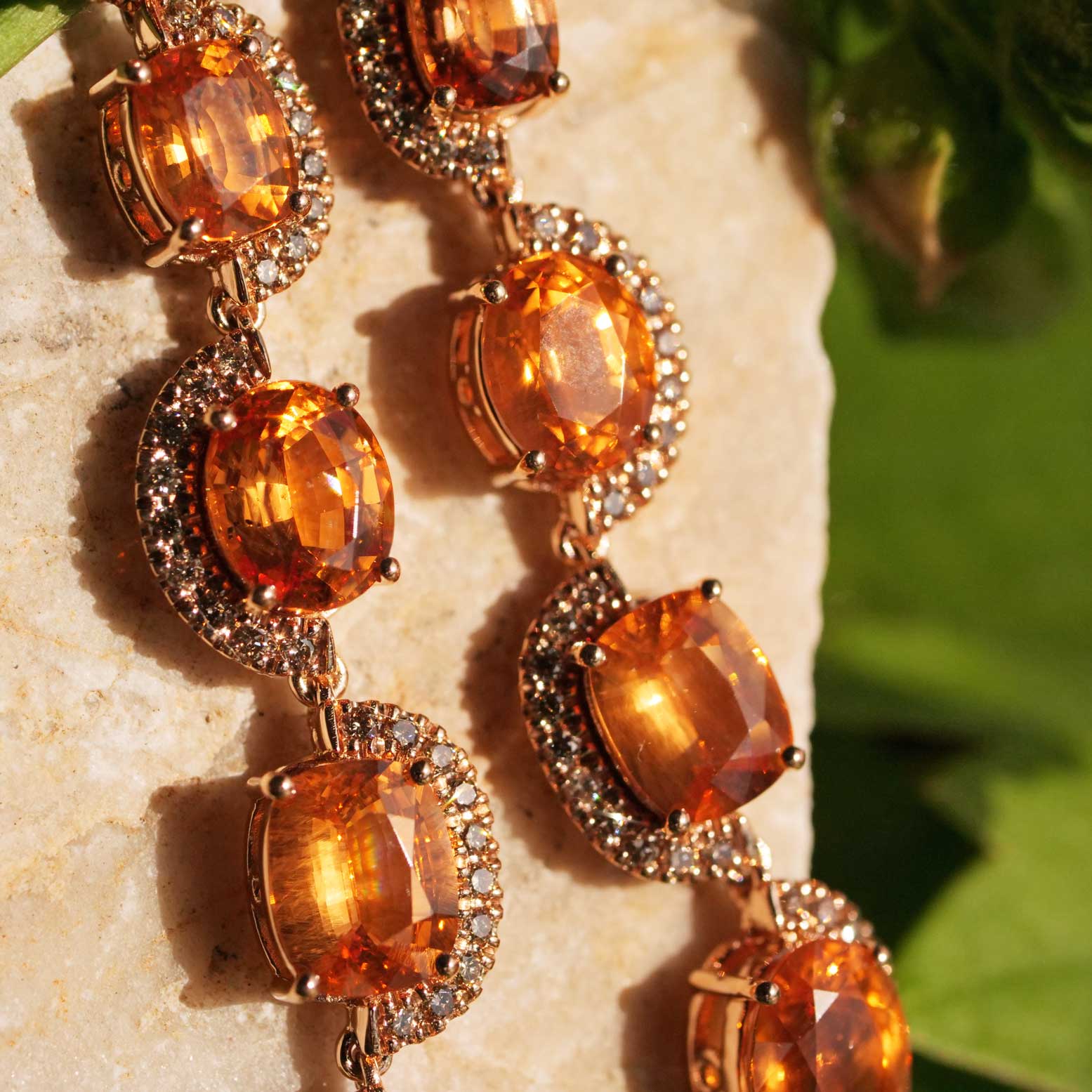 Seltene Mandarin Granat Brillant Chandelier Ohrhänger  750er Rosegold 14.85 ct 0.76 ct Ausnahmefarbe Fanta Orange 