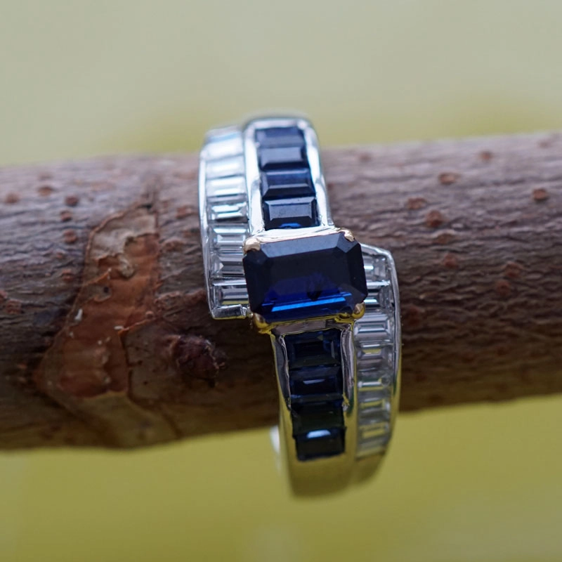 Saphir-Diamant-Ring-900er-Platin-750er Gold-0.51ct-0.52 ct