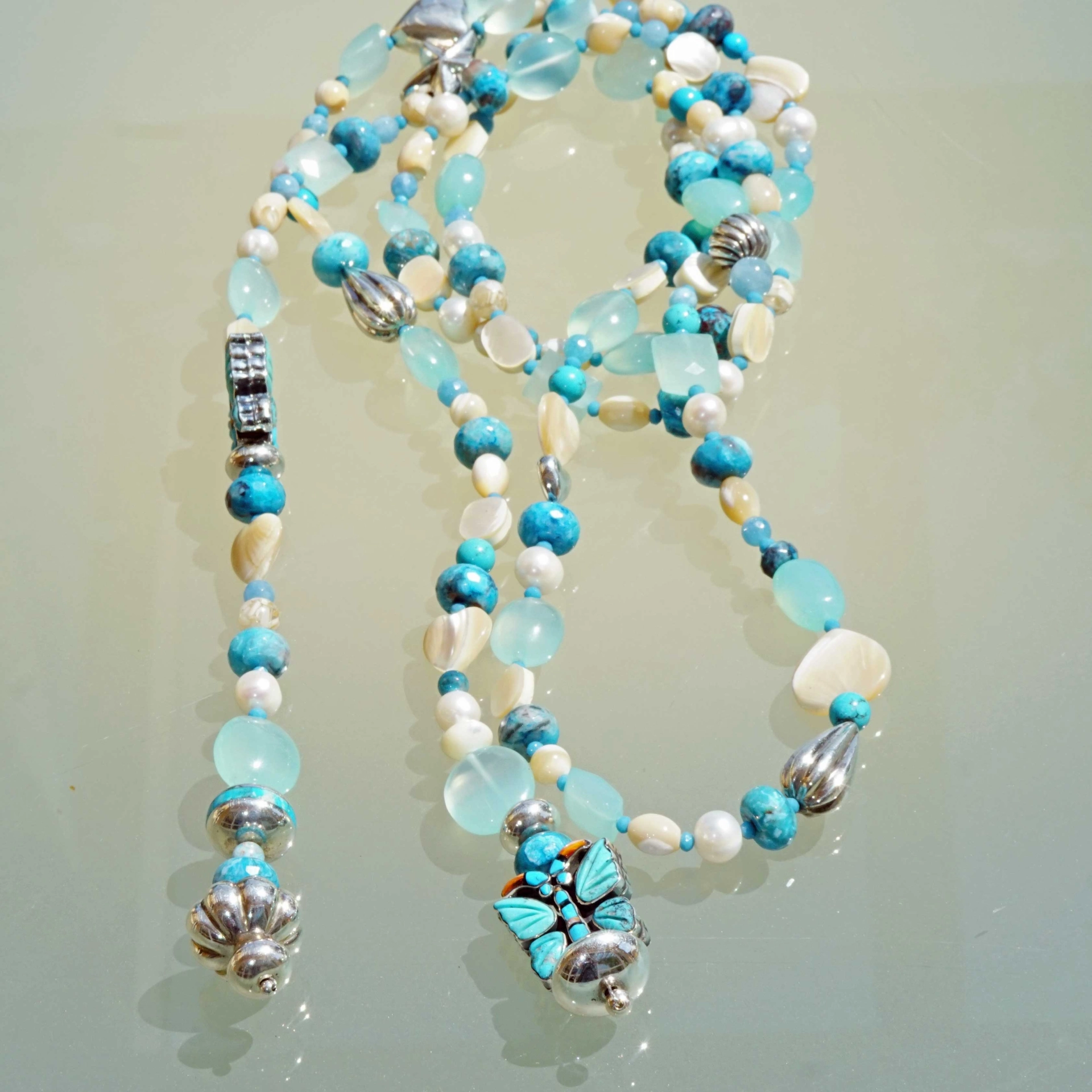 Chilango Kette Out of Nature Legends 925er Silber 185 cm  Papillon Turquoise Butterfly Sonderlänge
