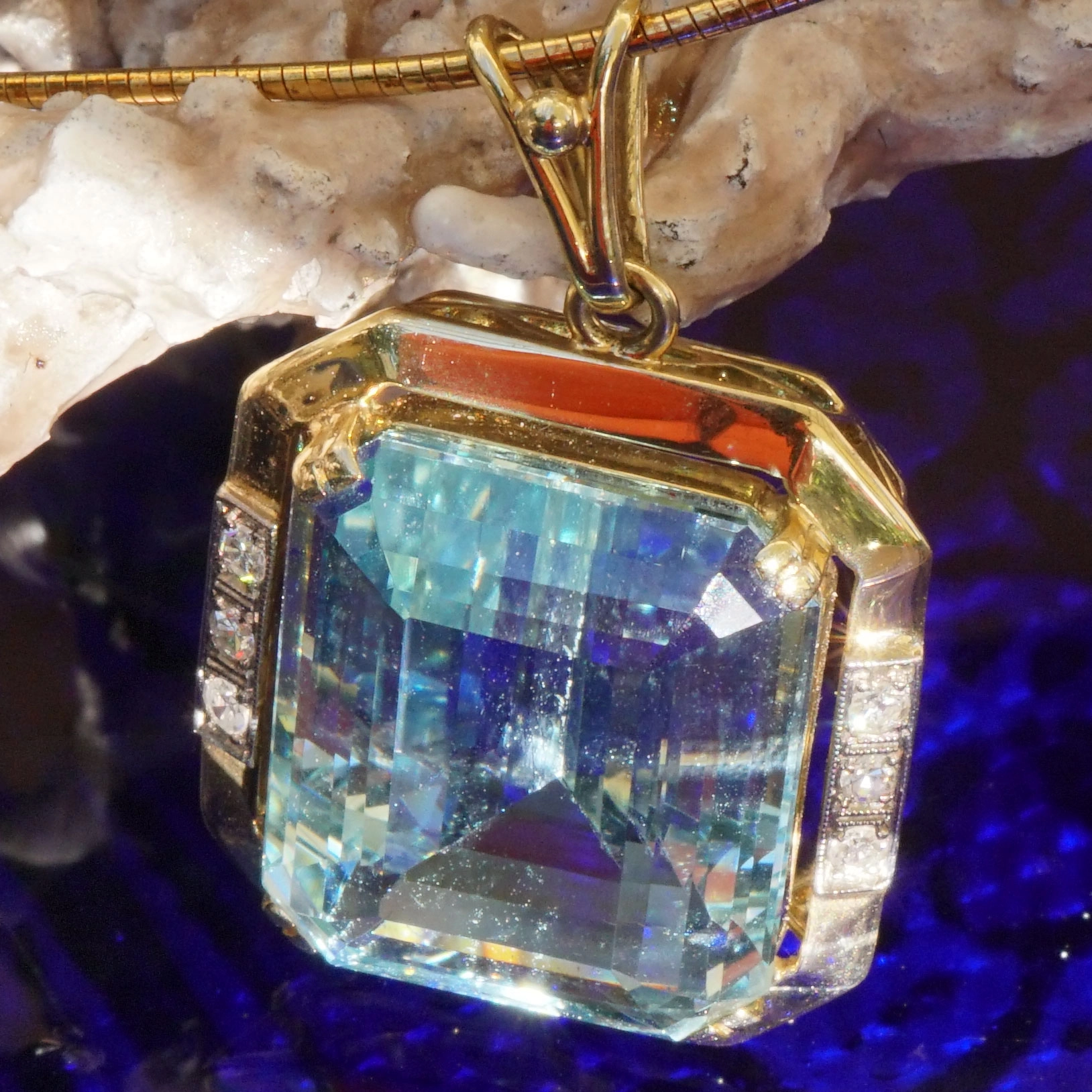 Aquamarin Brillant Anhänger 25 ct FEIN AAA+ SEHR GROß 585er Gold