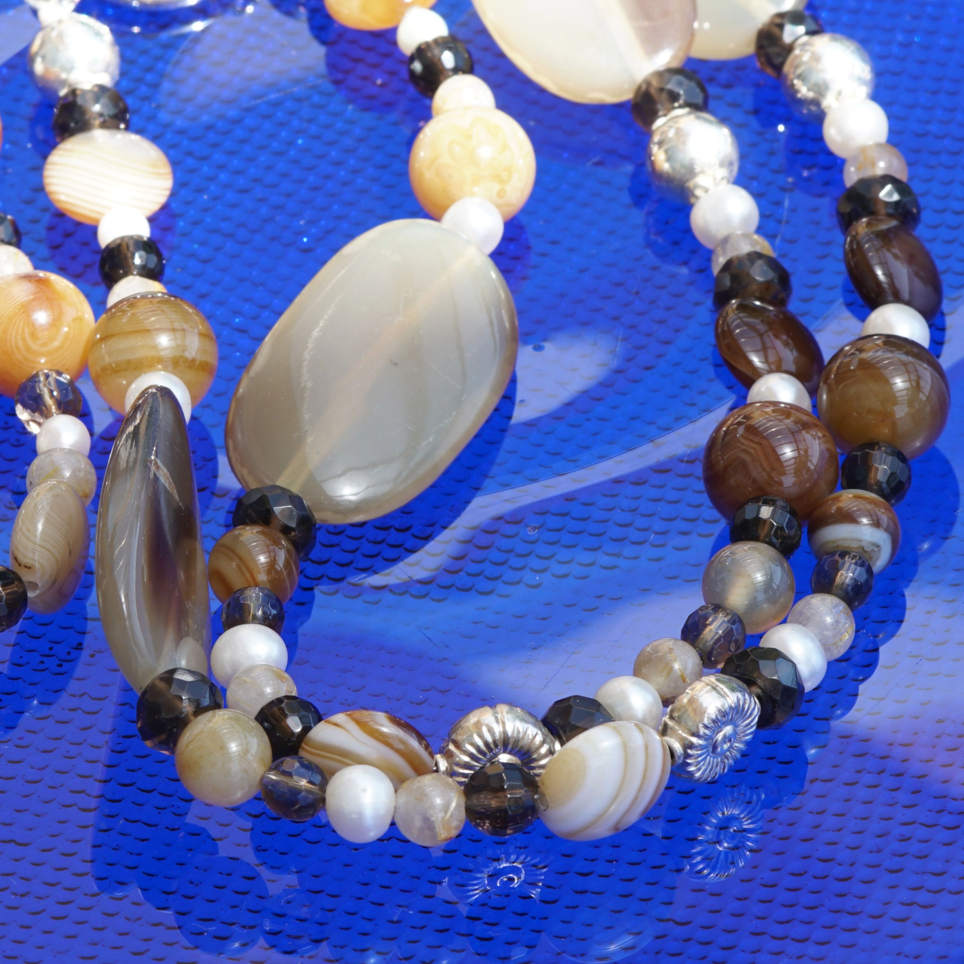 Chilango Kette Out of Nature Legends 100 925er Silber Horn Achat Perlen Rauchquarz Rutilquarz