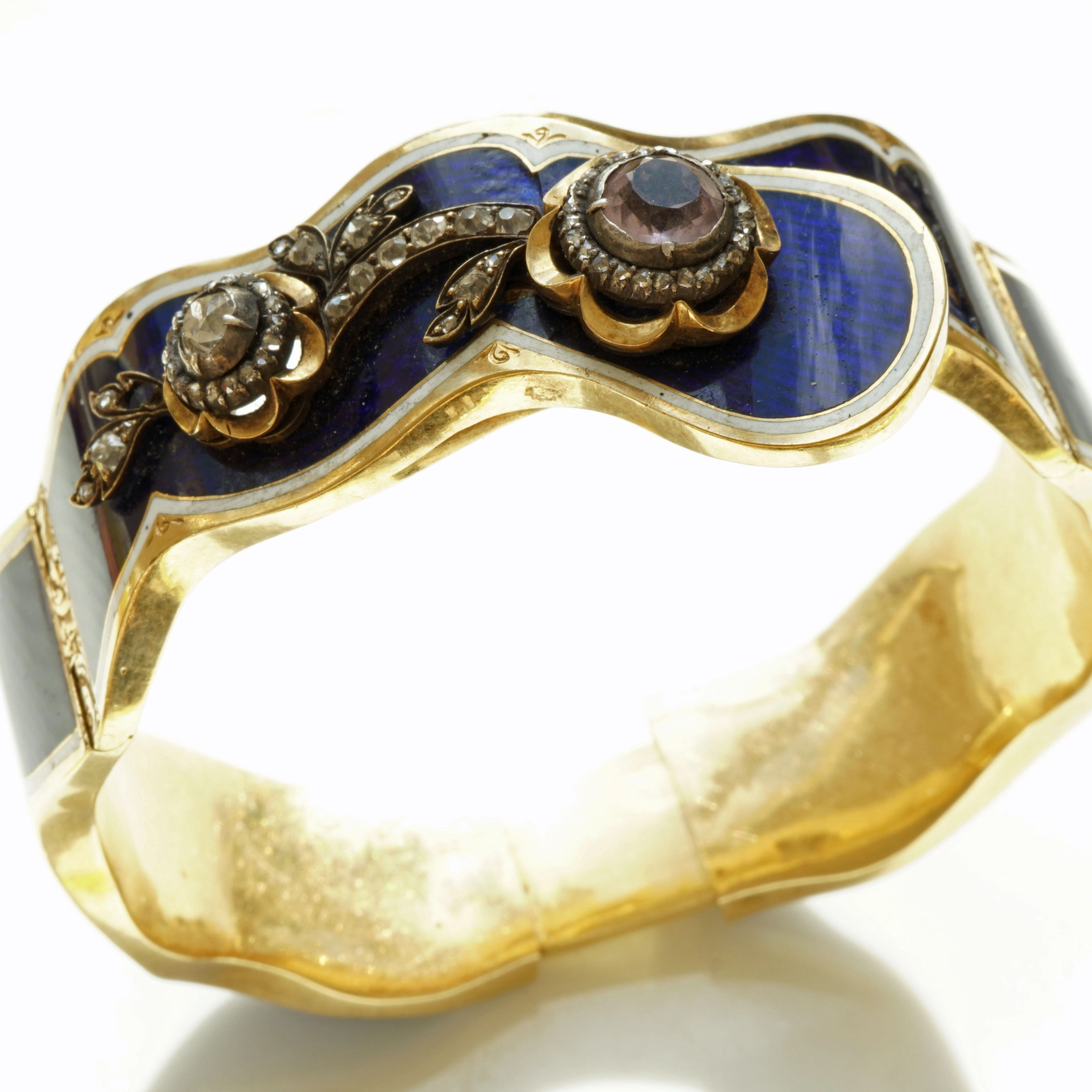 Emaille Diamant Armreif um 1830-1890 750er Gelbgold 66 Gramm...alltagstauglich