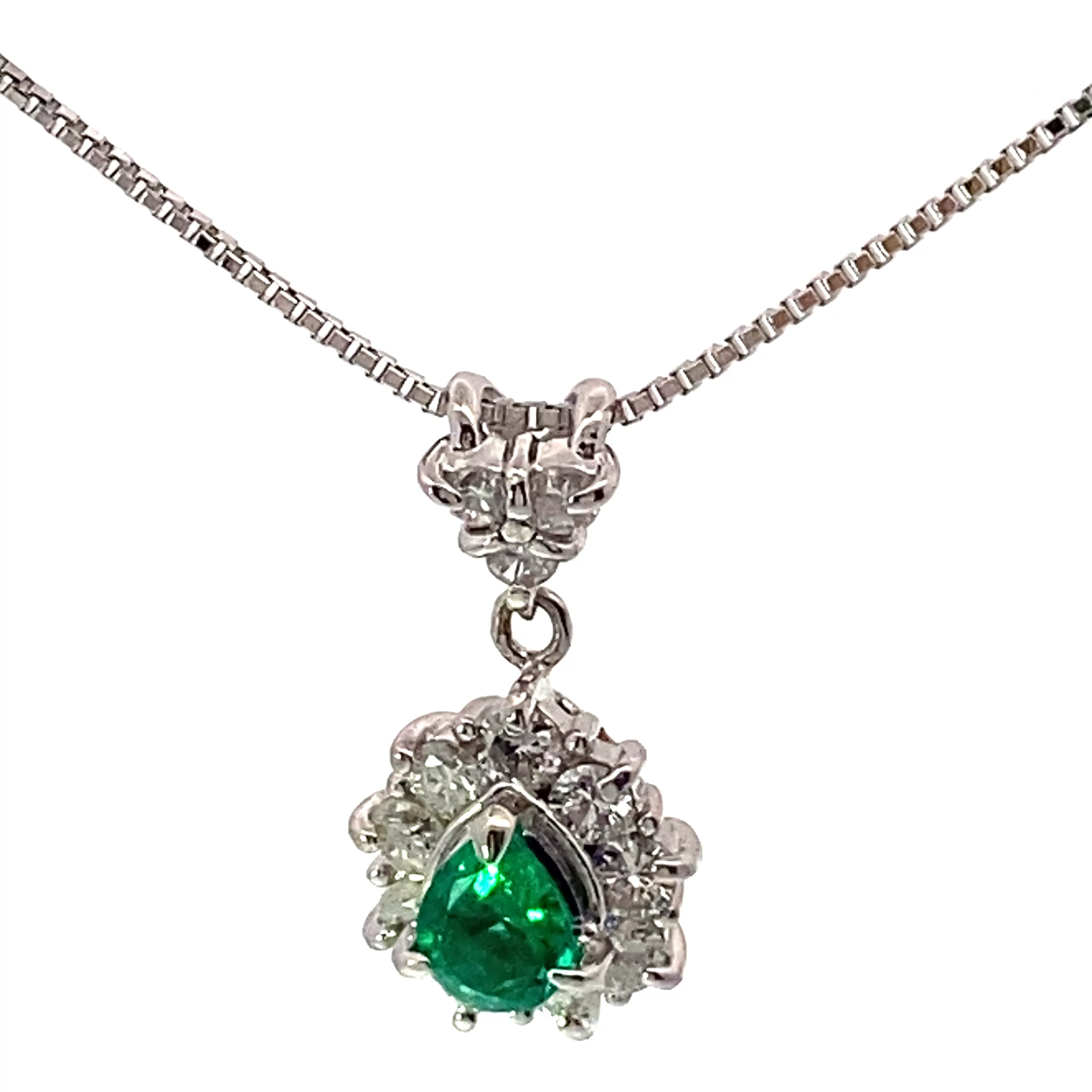 Vivid Green Smaragd Brillant Collier  900er Platin 0.33 ct 0.54 ct Kolumbien 