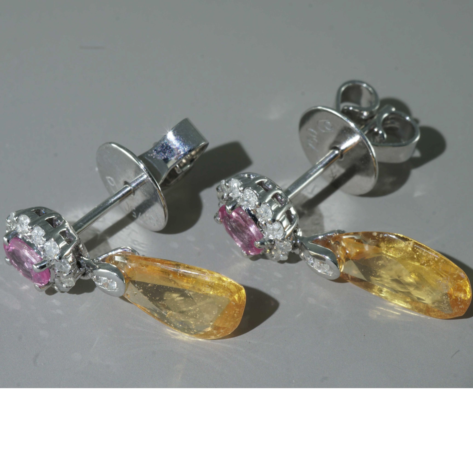 SON04179-Pink-Gelbe-Sugarloaf-Saphir-Brillant-Ohrhaenger-750er-Gelbgold-g Pink Gelbe Sugarloaf Saphir Brillant Ohrhänger 750er Gelbgold..außergewöhnliche Formen und Farben..g