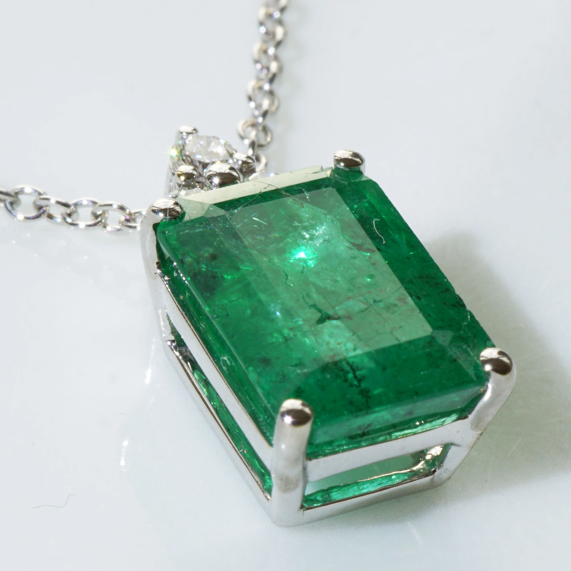 Smaragd Brillant Anhänger m. Kette 750er Weissgold 3.09 ct Sambia /Afrika