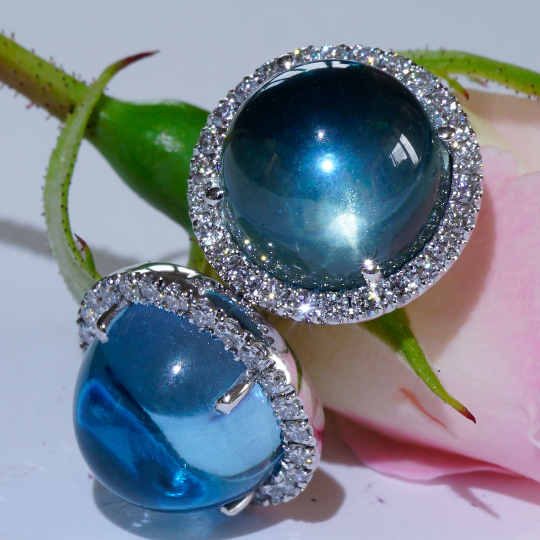 Blautopas Brillant Ohrstecker  750er Weissgold..Lightblue Bubble..13 mm Durchmesser 