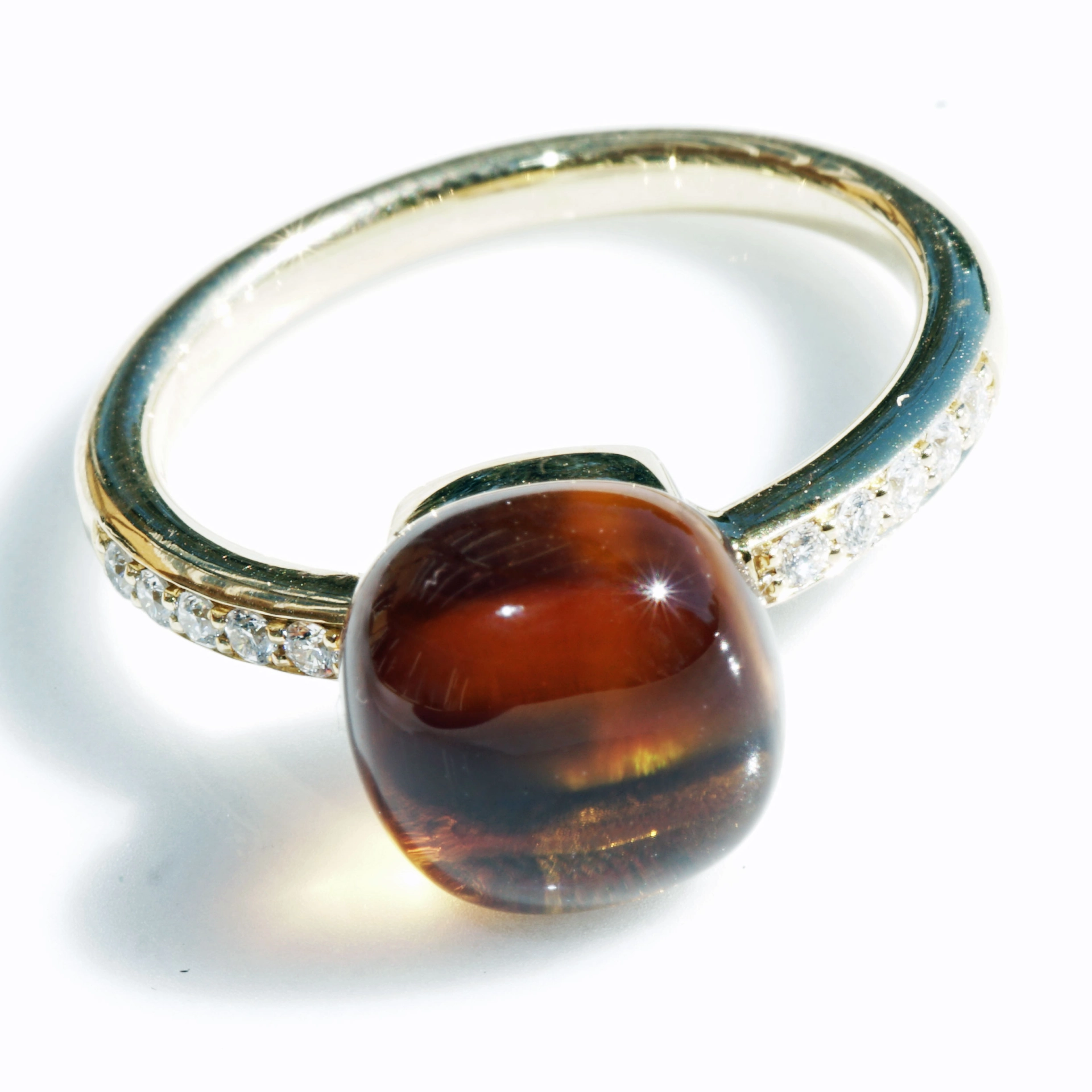 Citrin Brillant Ring 750er Gelbgold Liquid Impressions cooles Design 4.72 ct 0.11 ct