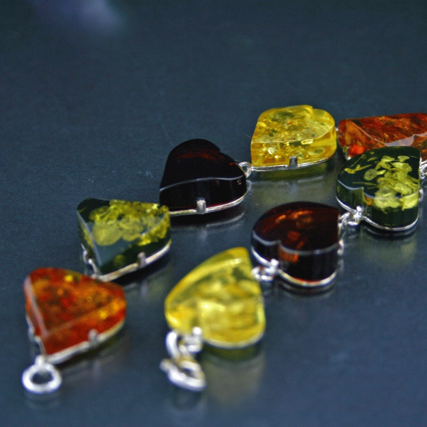 Armband mit Bernsteinen im Herzschliff 925er Sterlingsilber