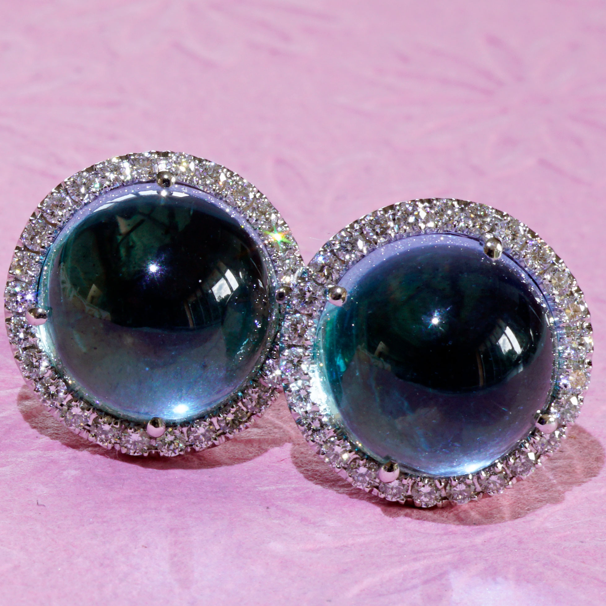 Blautopas Brillant Ohrstecker  750er Weissgold..Lightblue Bubble..13 mm Durchmesser 