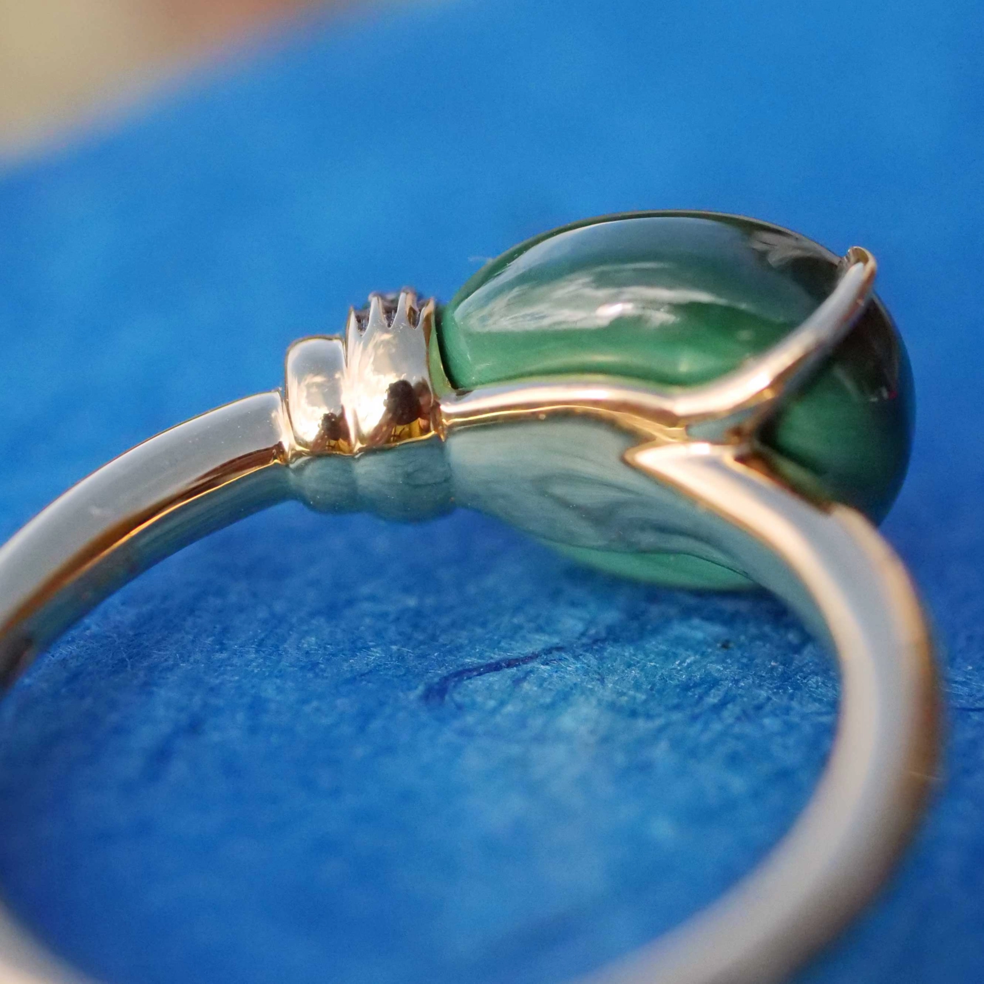 Malachit Tsavorith Ring Drop 750er Gelbgold entzückend sweety 6.75 ct 0.04 ct