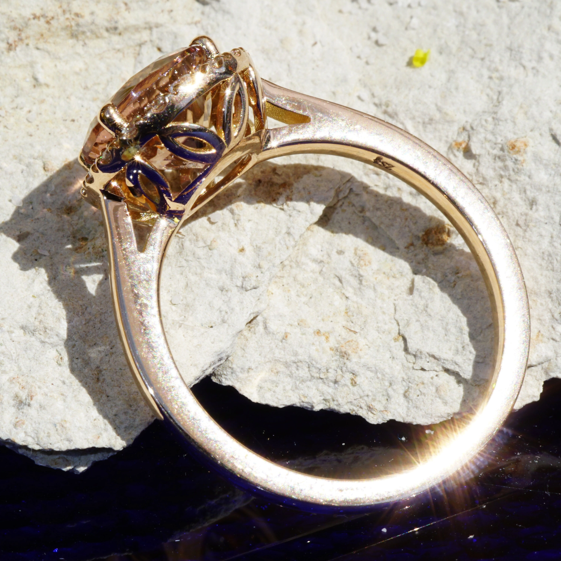 Turmalin Brillant Ring 750er Rosegold 1.90 0.18 ct designed in Valenza rose-cognac AAA