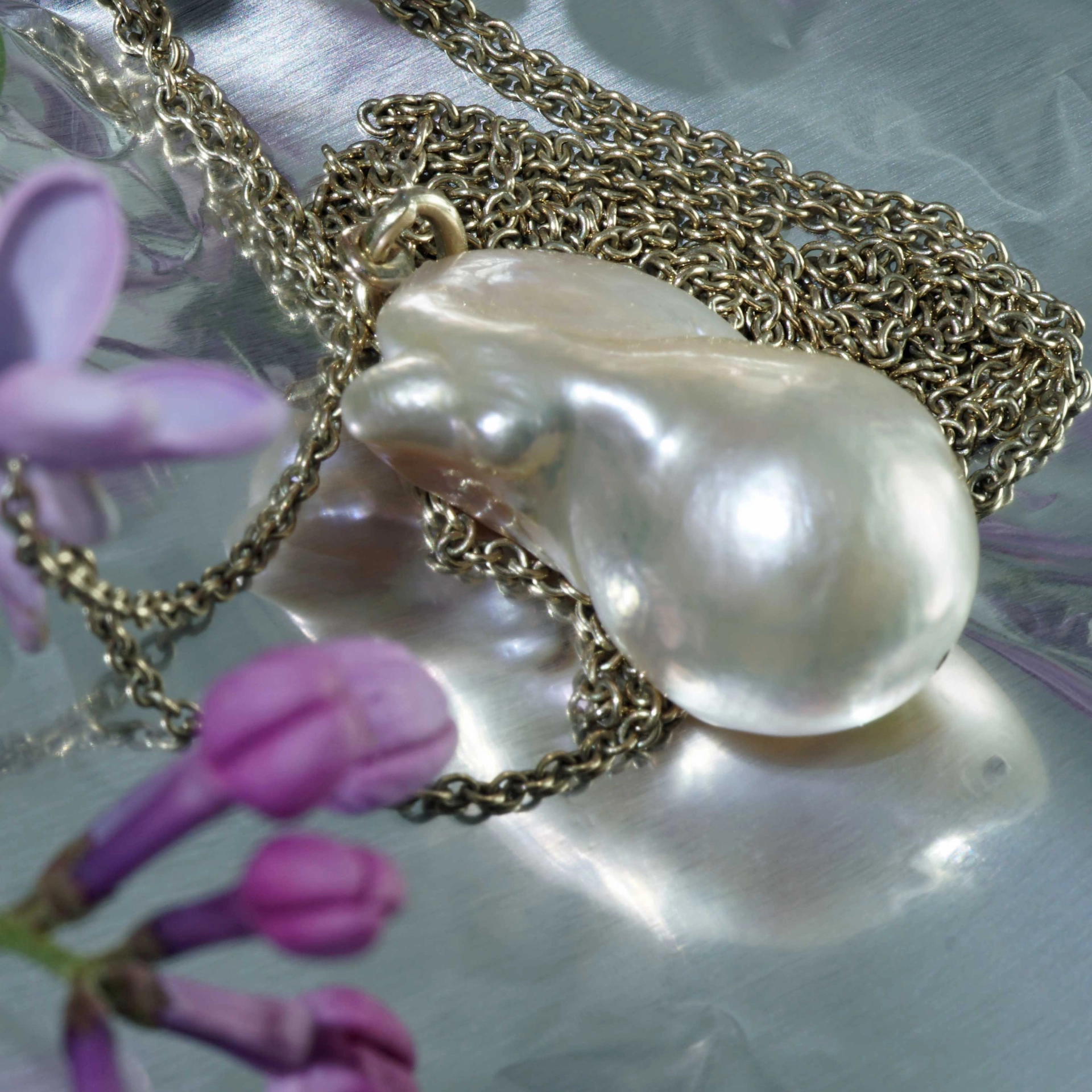 XXL Perl Anhänger mit langer Ankerkette in 101 cm 585er Gelbgold weiss-rose Top Lüster