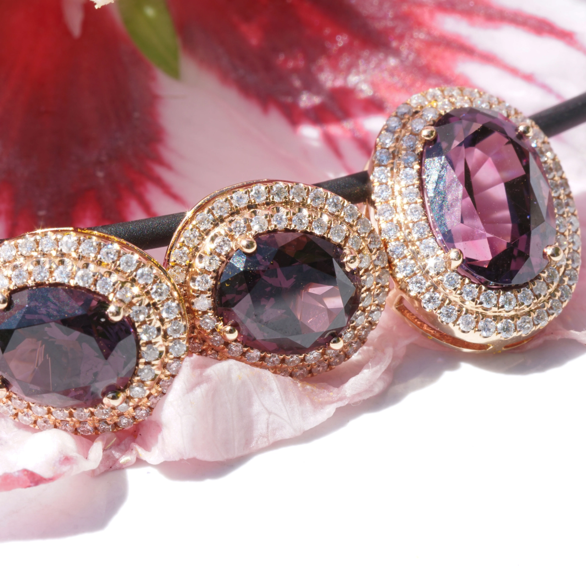 Spinell Brillant Ohrstecker 2.51 ct 0.28 ct violett Myanmar unbehandelt TOPQUALITÄT 750er Rosegold