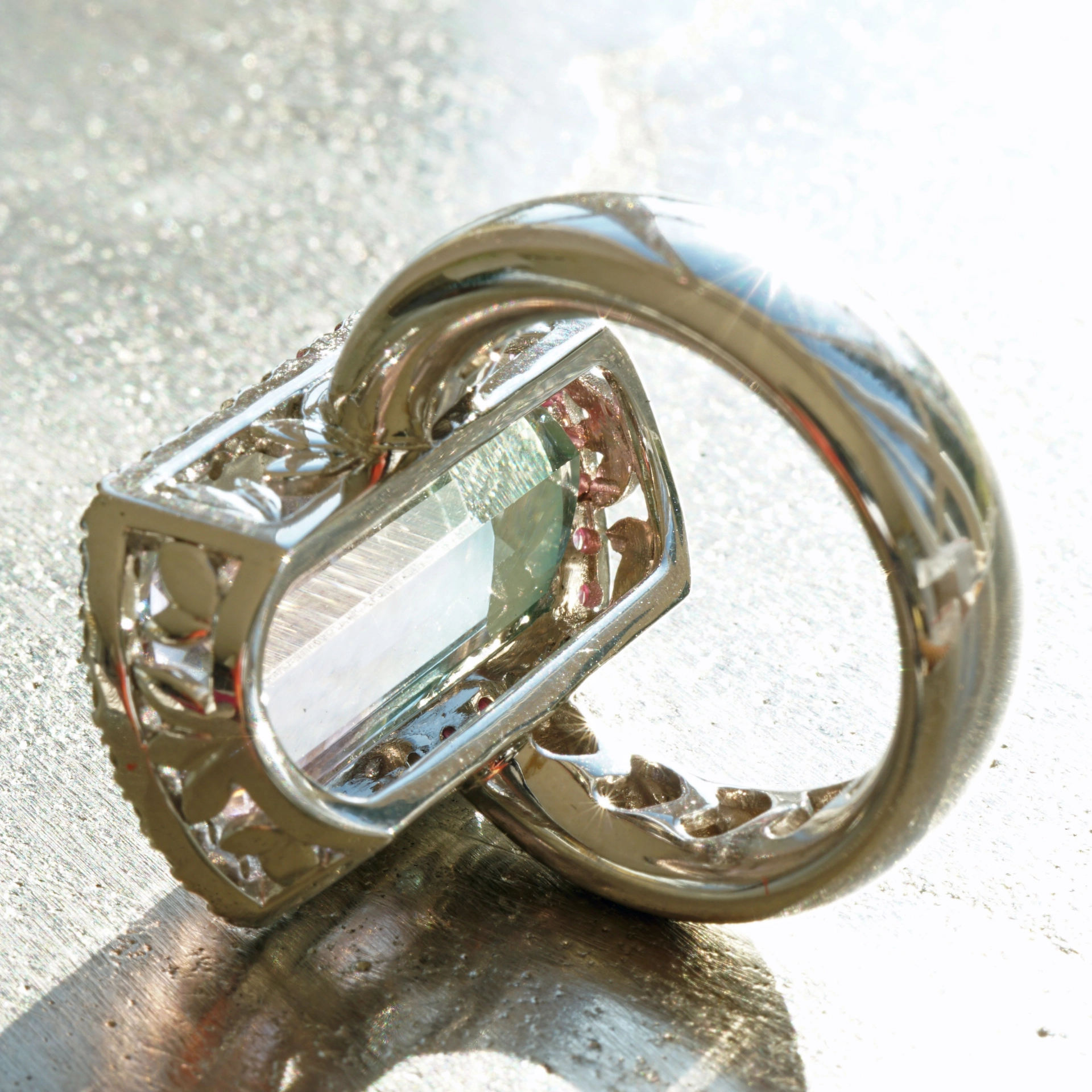 Turmalin Saphir Ring BICOLOR 18 kt Weissgold Afghanistan baby pink blue 14.85 ct