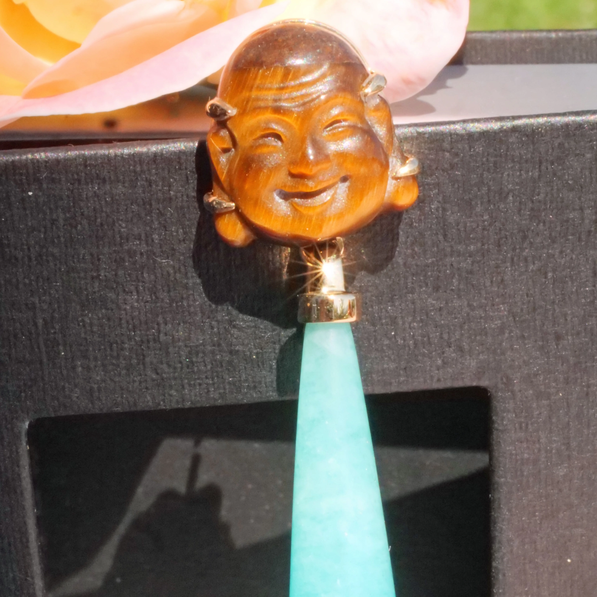 Tigerauge Budda Cacholong Ohrhänger 750er Gelbgold...bringen Glück und schauen klasse aus