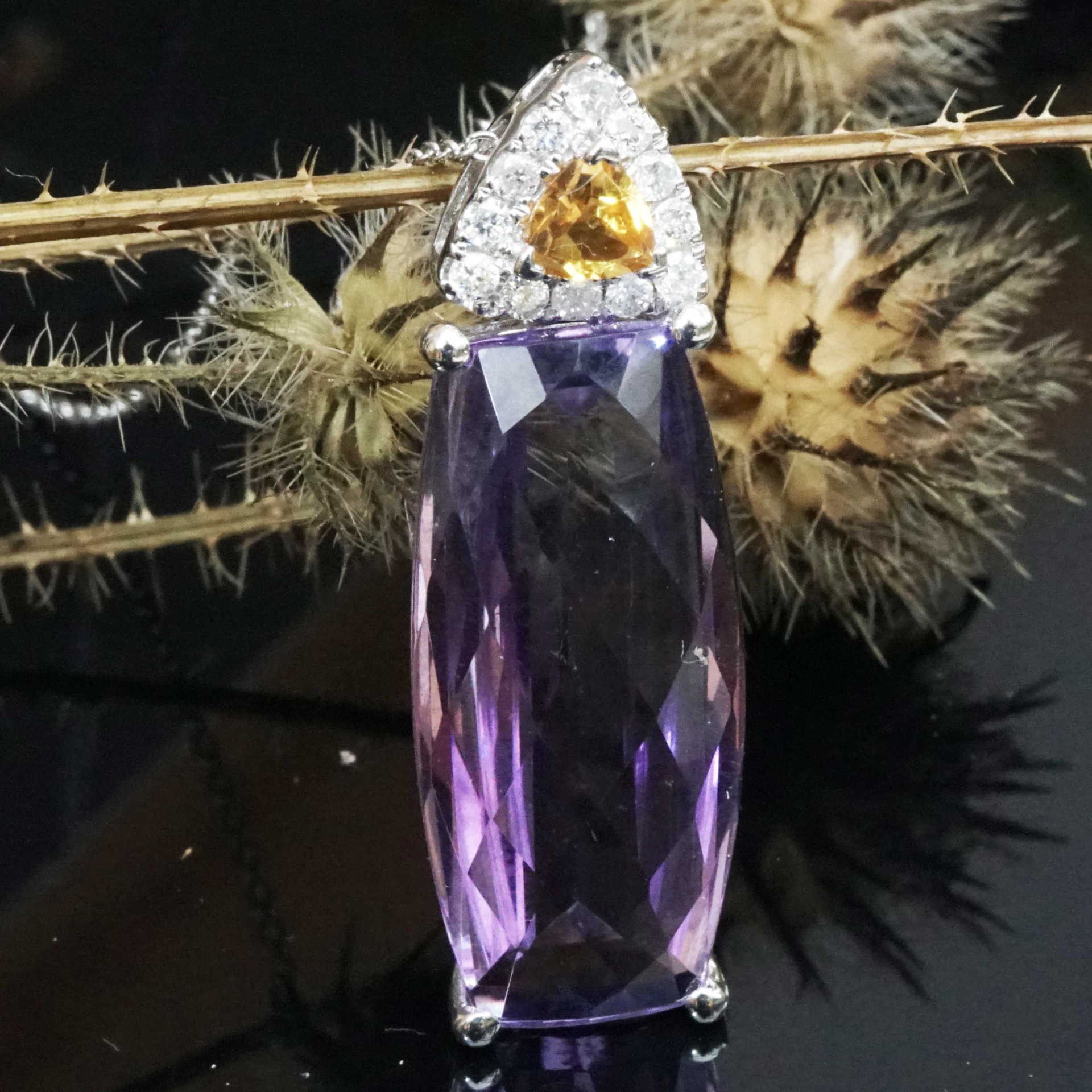 Amethyst Citrin Brillant Anhänger mit Kette 10 ct 0.10 ct 0.15 ct 750er Weissgold ....sanfte Anmut