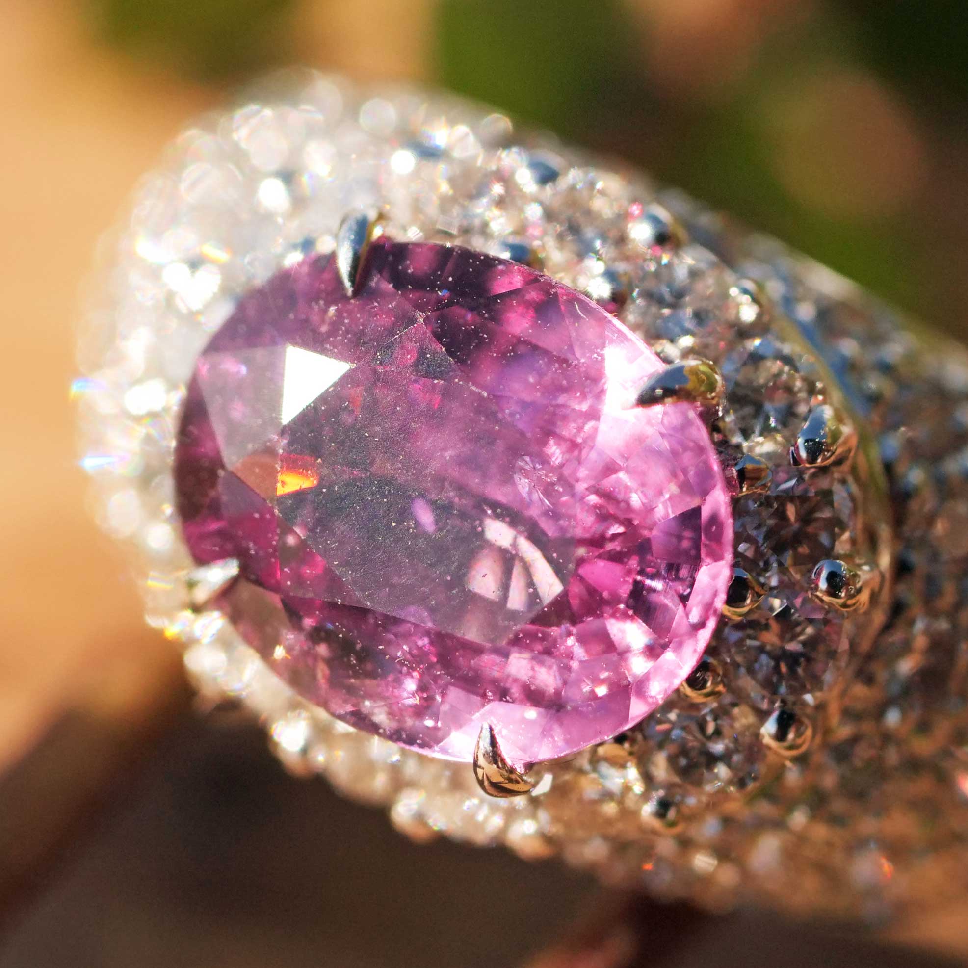 Ring Saphir Brillant 2.50 ct 1.76 ct so gross und so lebhaft pink ... TW VS  750er Weissgold 