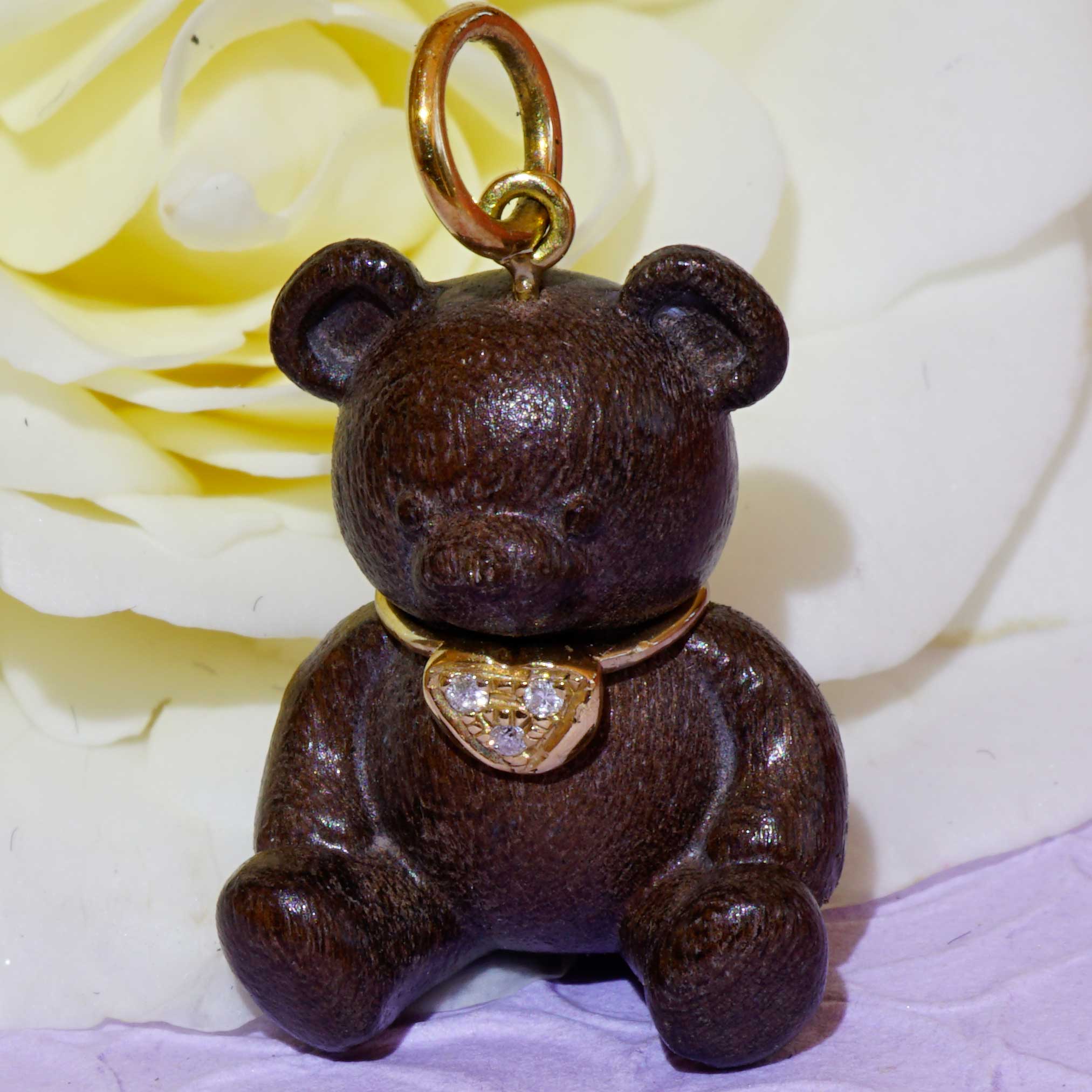Brillant Anhänger Teddybärchen mit Herz 750er Gelbgold 24 x 14 x 12 mm zuckersüüs